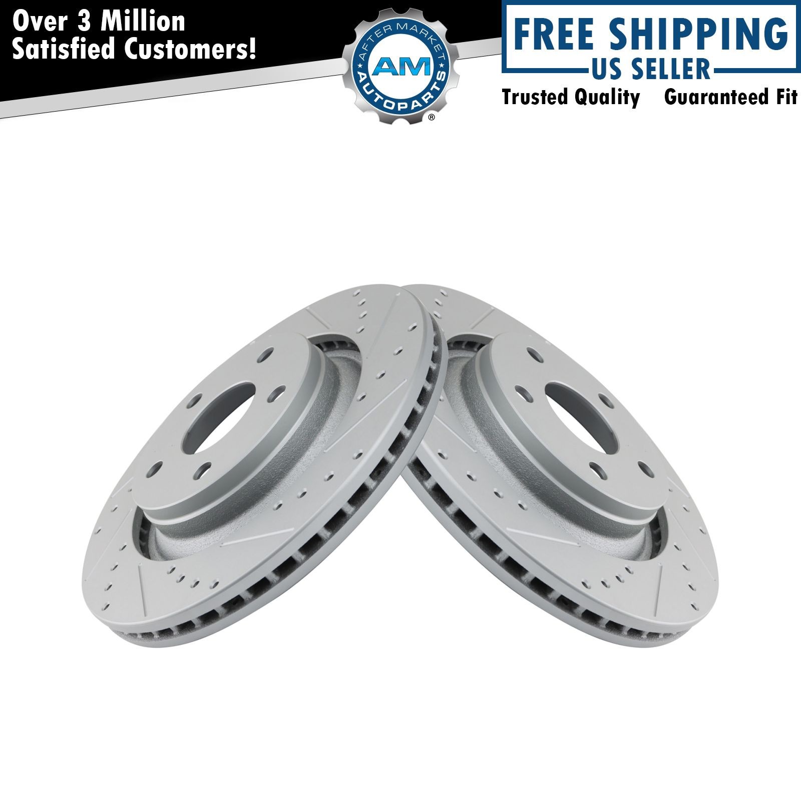 Front Brake Rotors Set Slotted X Drilled Premium G-Coated Front Fits Jeep