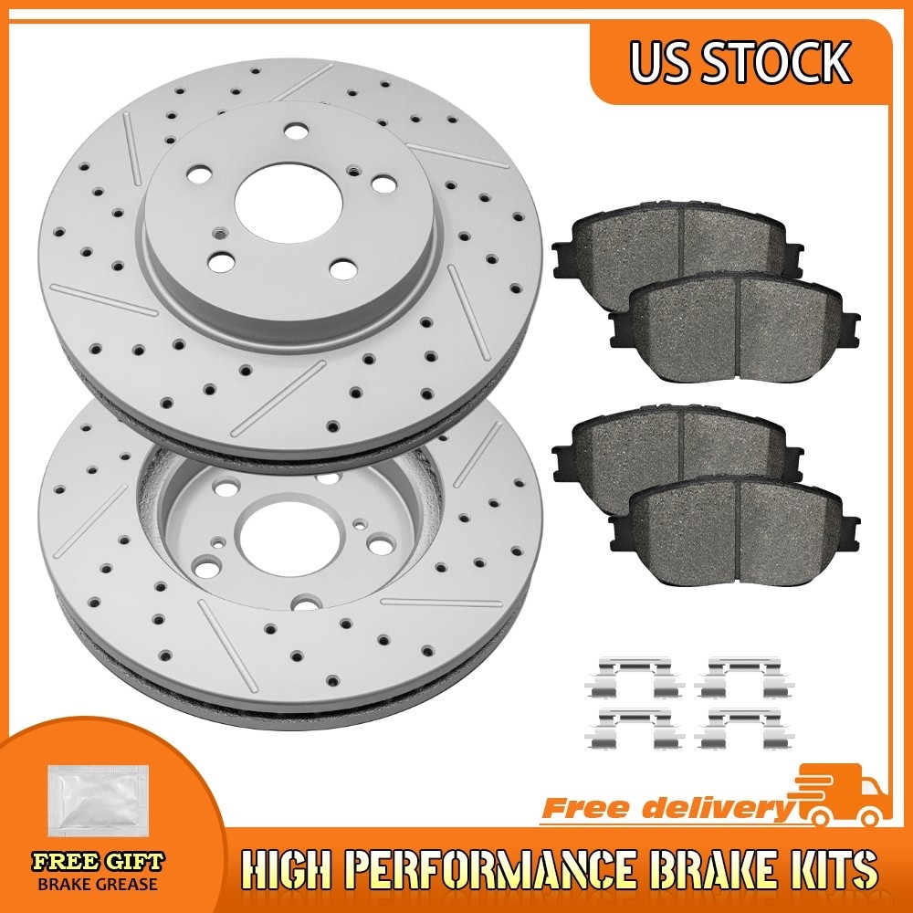 Front Drilled Brake Rotor Ceramic Pad For 2002 2003 2004 2005 2006 Toyota Camry