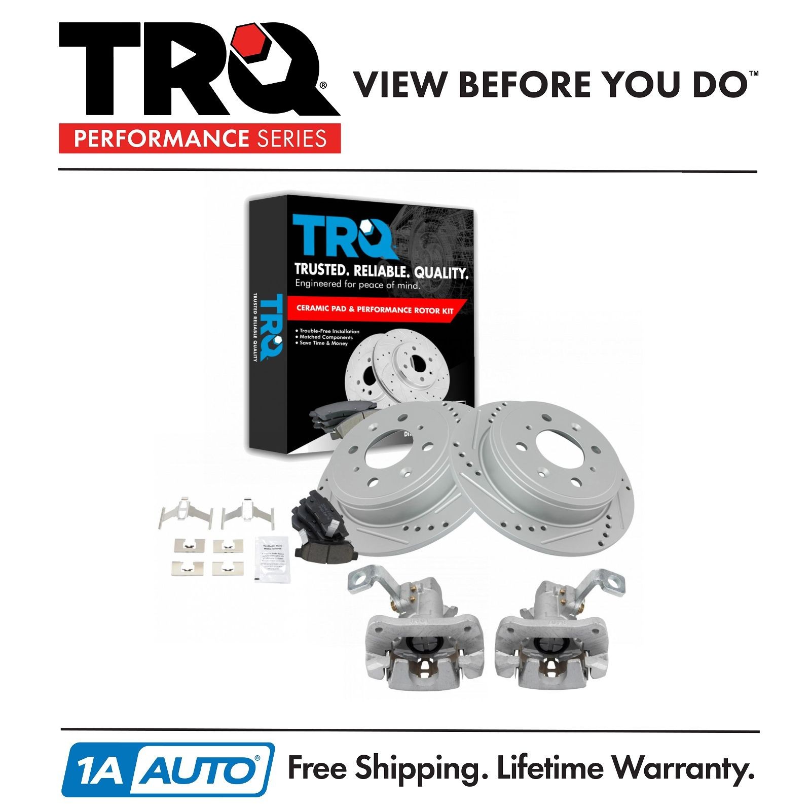 Front Ceramic Brake Pad, Performance Rotor & Caliper Kit for Honda