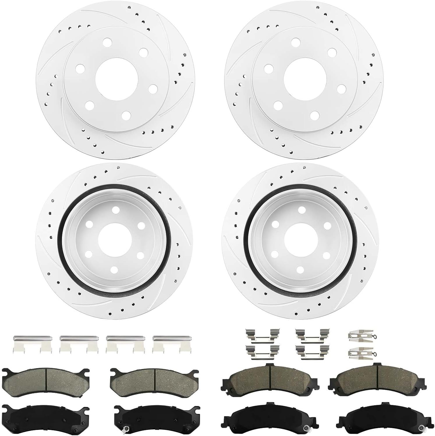 Front & Rear Drilled Brake Rotors + Pads for Chevy Silverado 1500 Sierra 1500