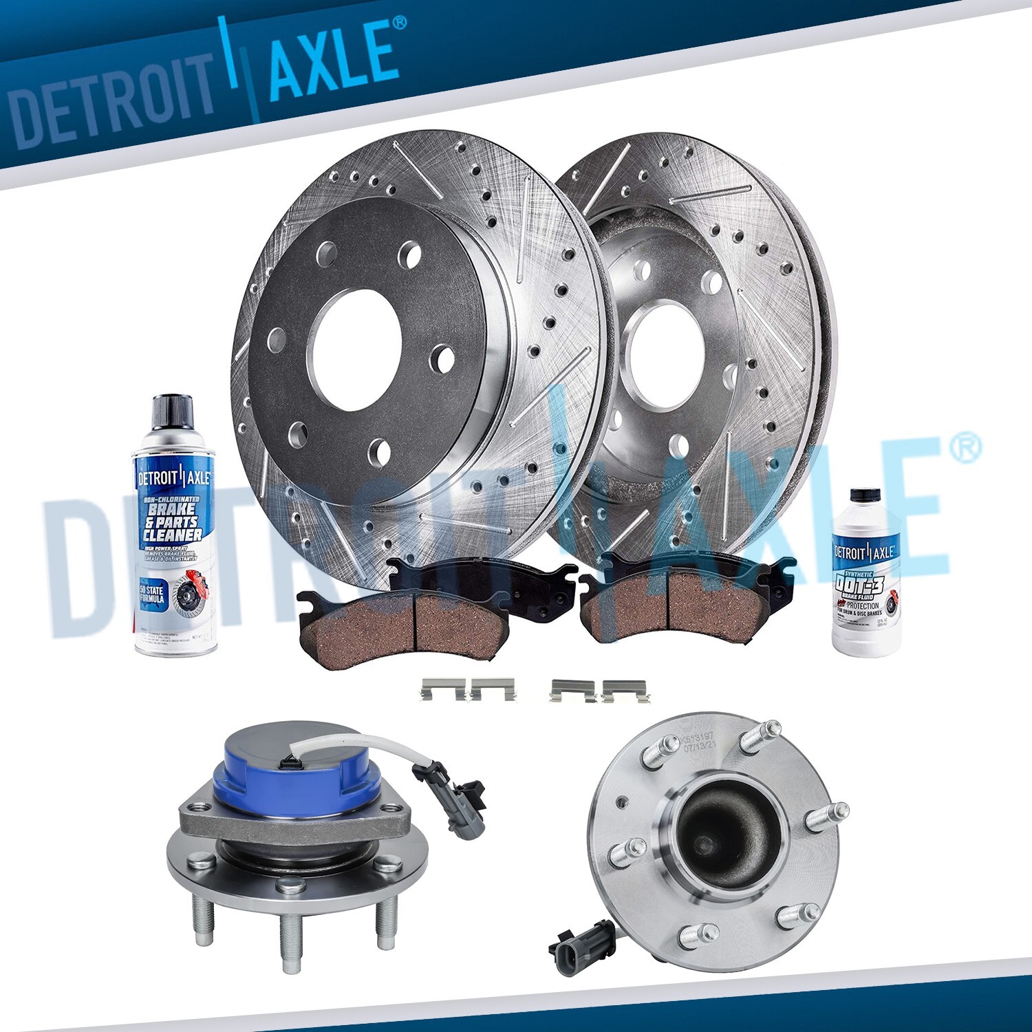 RWD Front Drilled Rotor Brake Pads Wheel Bearing Hub for 2004-2009 Cadillac SRX