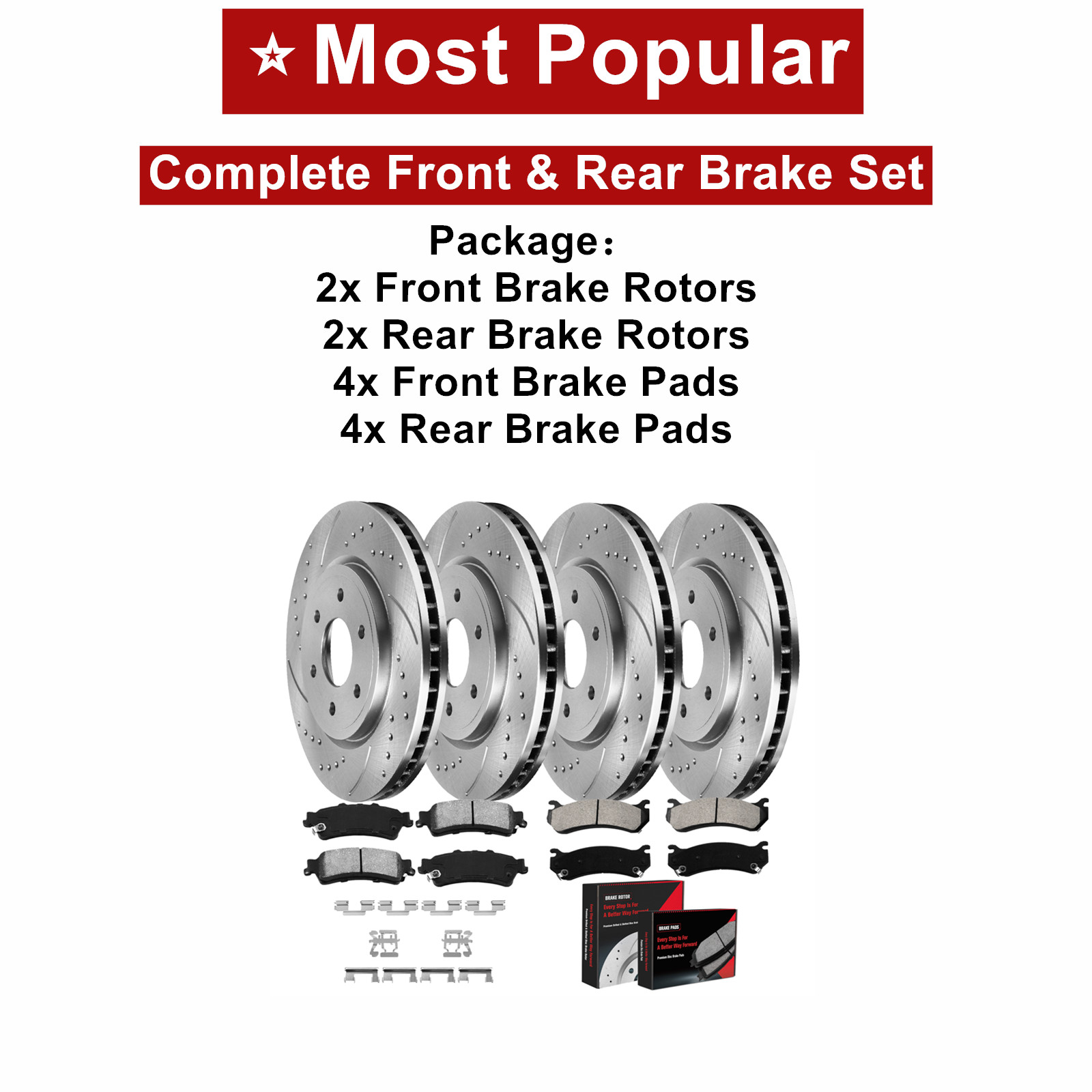 Front Rear Drilled Rotors Brake Pads Kits for 2007 – 2016 GMC Acadia