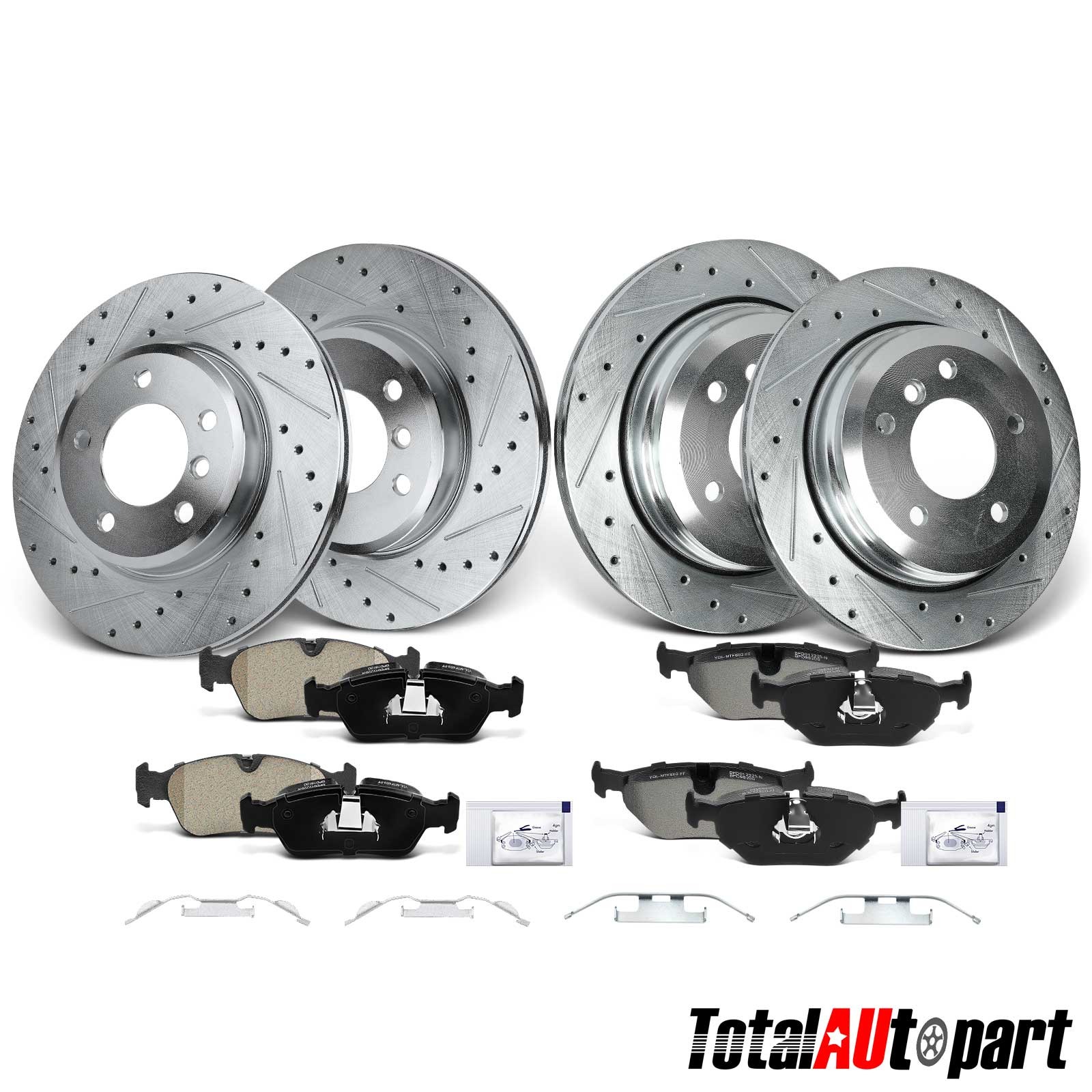 12pcs Drilled Rotors & Brake Pads for BMW 325xi E46 2001-2005 Front & Rear Side