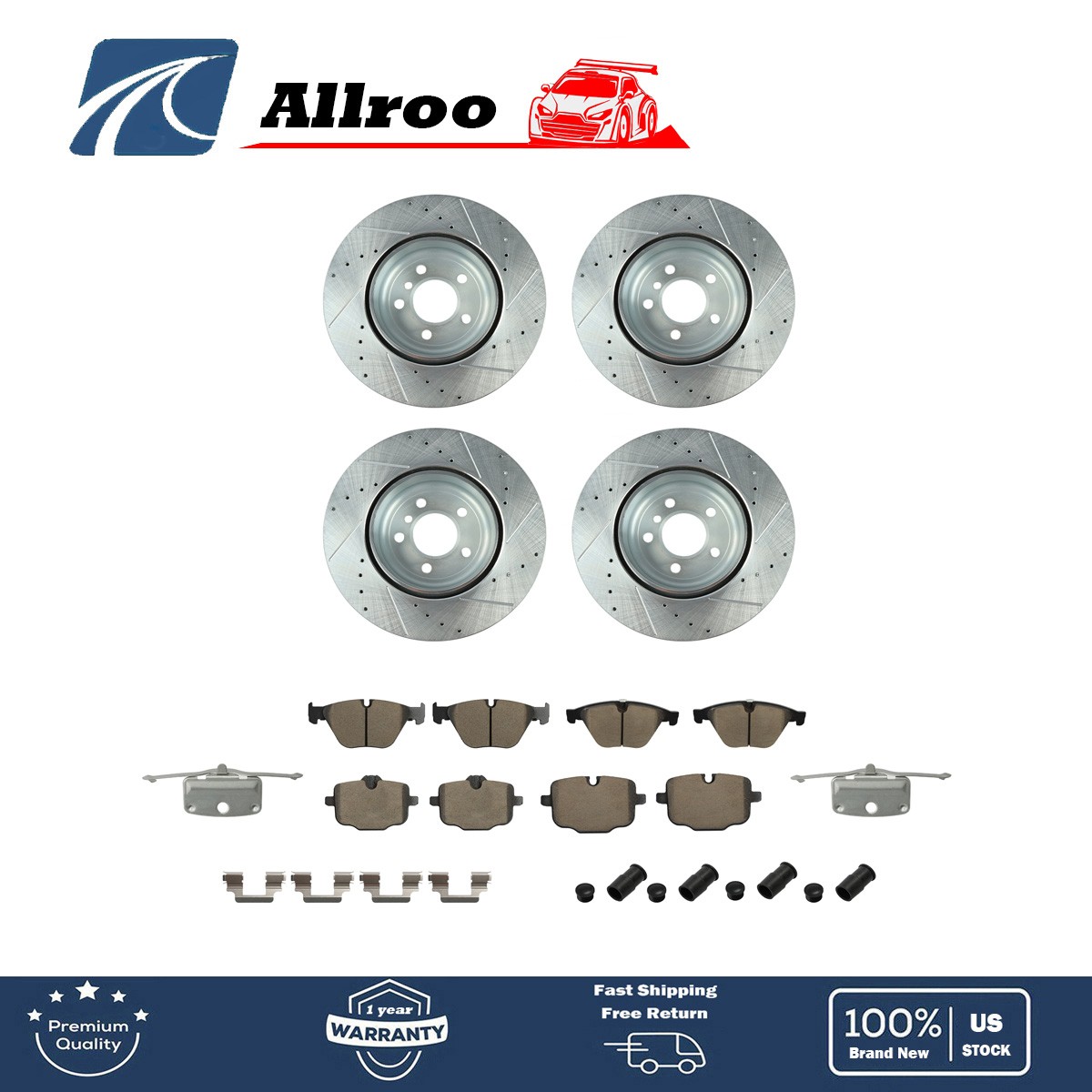 Front & Rear Drilled Brake Rotors & Ceramic Brake Pads For BMW 640i Gran Coupe