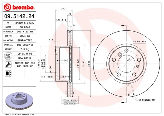 Brembo 09.5142.24 Brake Disc for BMW