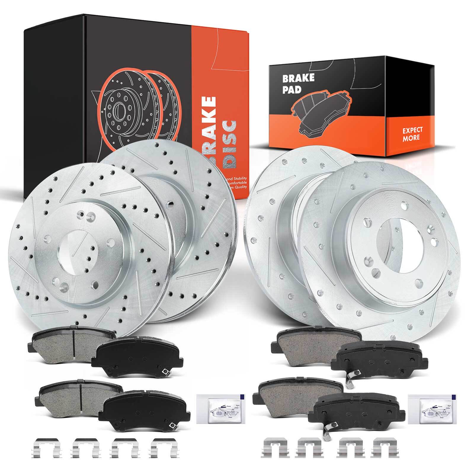 Front & Rear Drilled Brake Rotors & Ceramic Brake Pads for Hyundai Elantra Kia