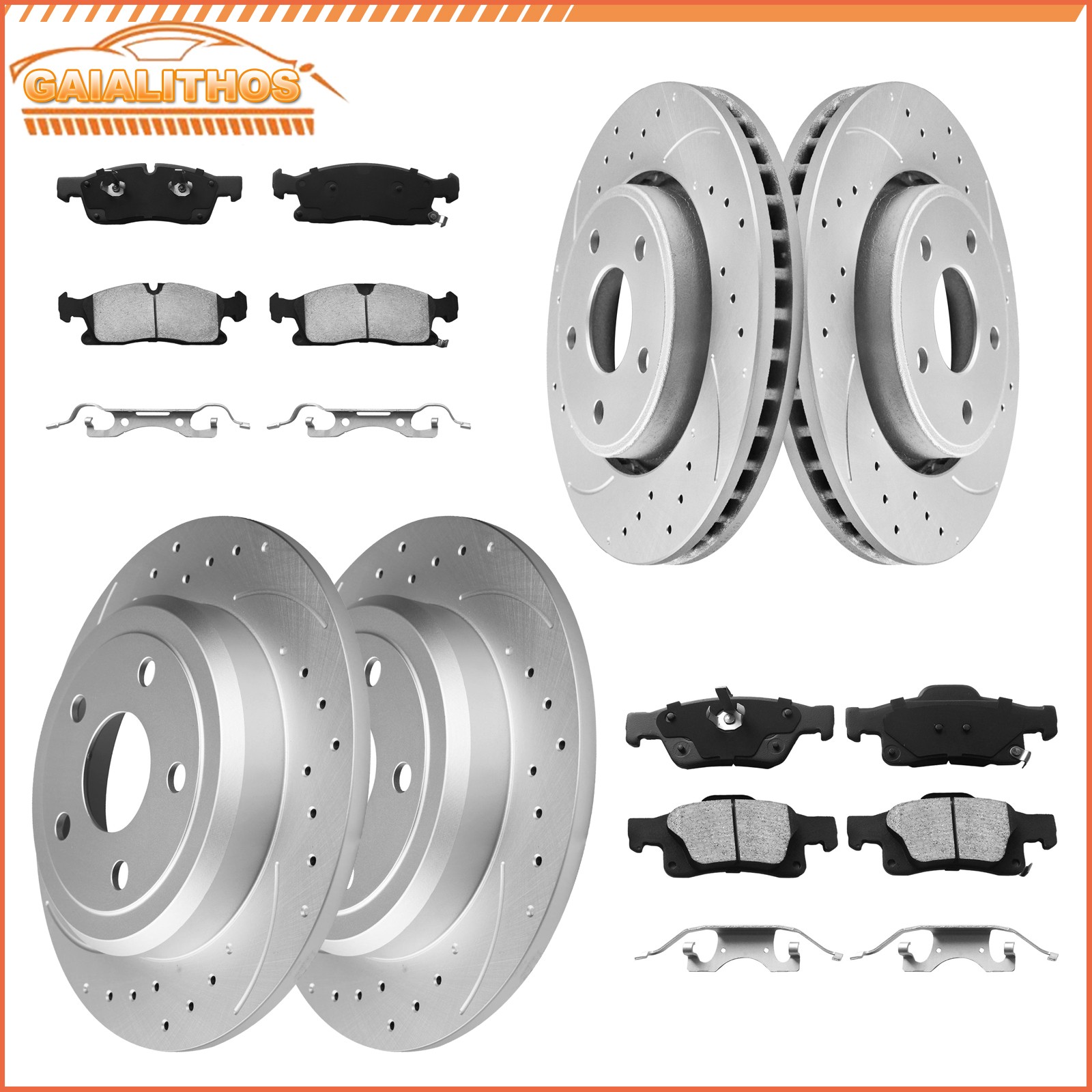 Front Rear Drilled Rotors Brakes Pads for 2011-2020 Grand Cherokee Dodge Durango