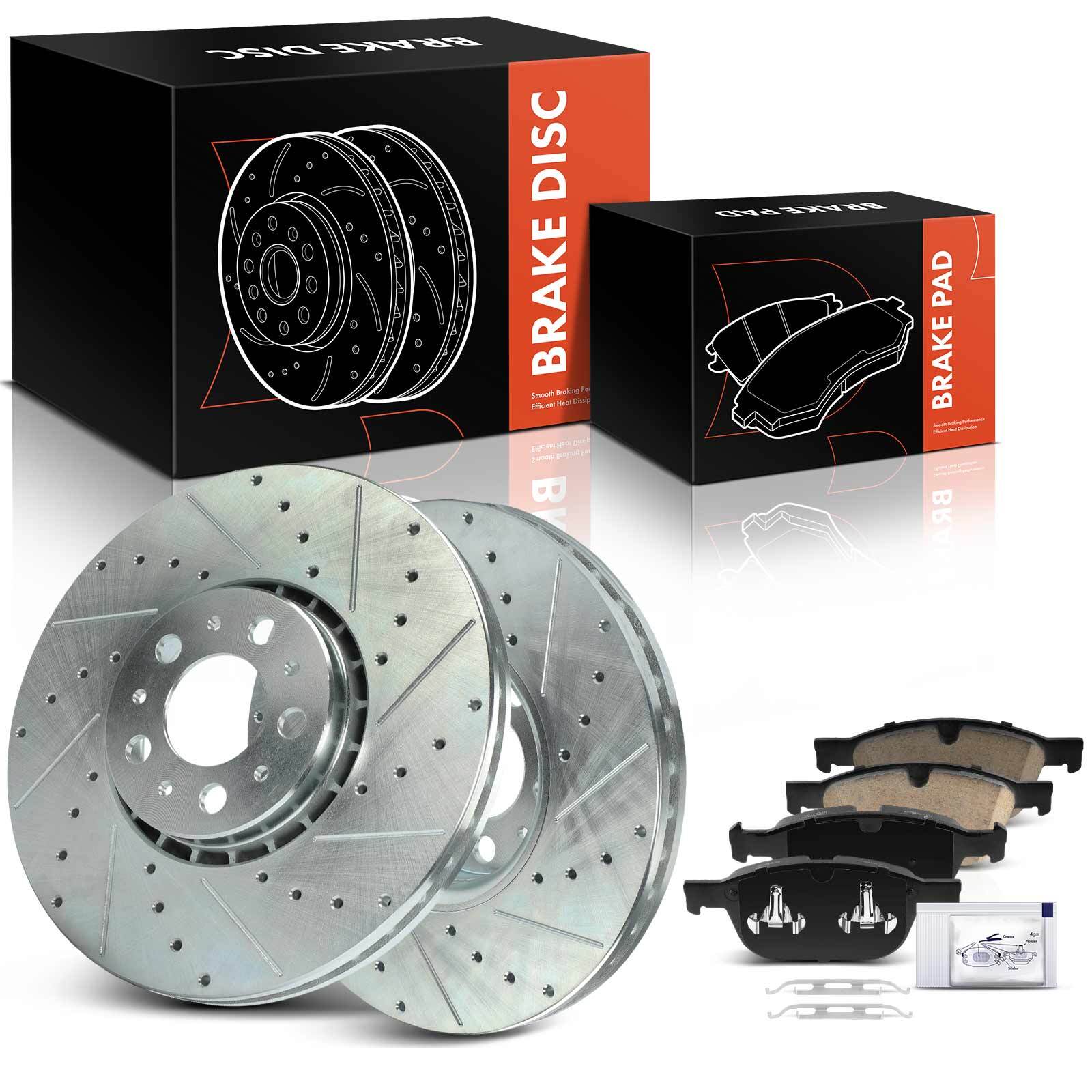 Front Drilled Brake Rotor & Ceramic Brake Pads for Volvo XC90 2003-2014 GAS DOHC