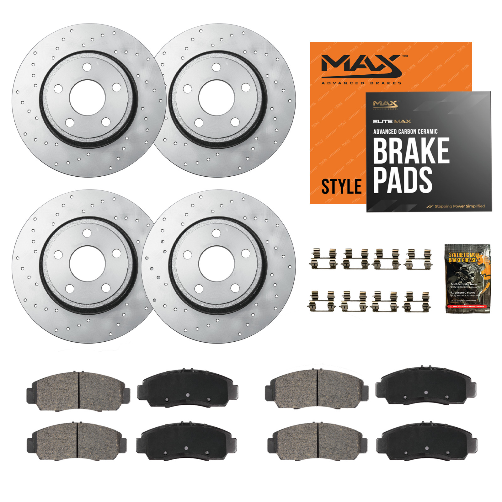 Front & Rear Drilled Geomet Rotors + Pads for 2007-2015 2016 2017 2018 BMW X5