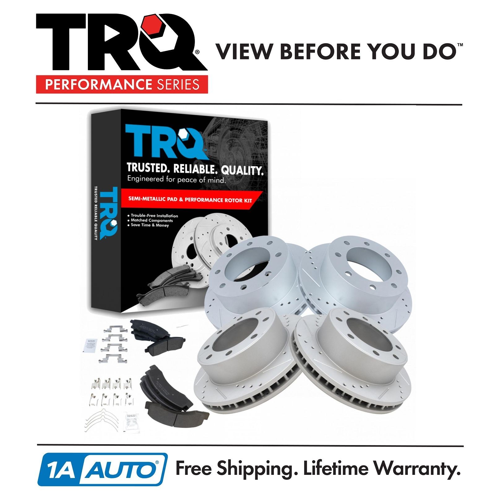 TRQ Rotor & Brake Pad Posi Metallic Performance Drilled Slotted Front Rear Kit