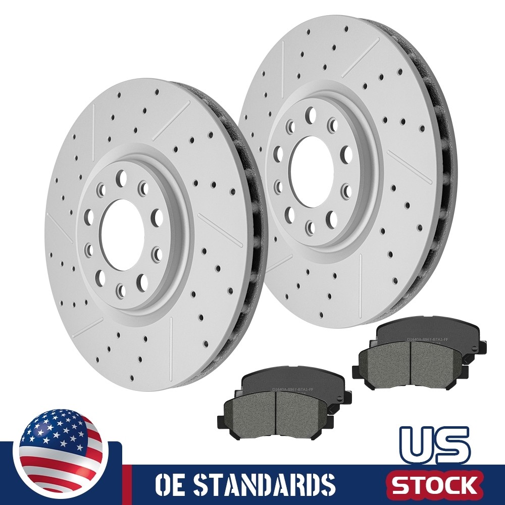 For Chrysler 200 15-17 Dodge Dart 13-16 Front Disc Rotors Ceramic Brake Pads