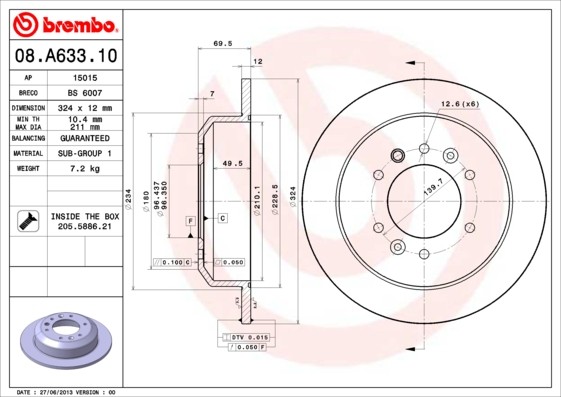 Brembo 08.A633.10 Brake Disc for Kia