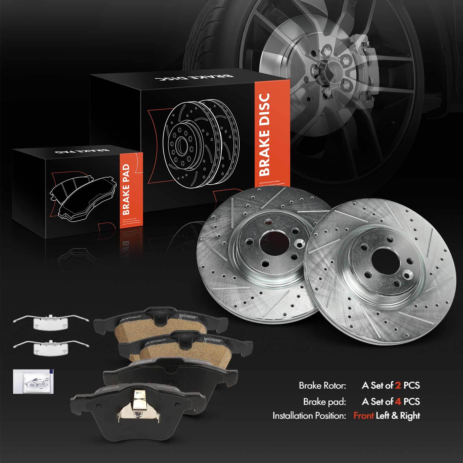 Front Side Drilled Brake Rotors & Ceramic Brake Pads for Volvo S80 S60 V60 V70