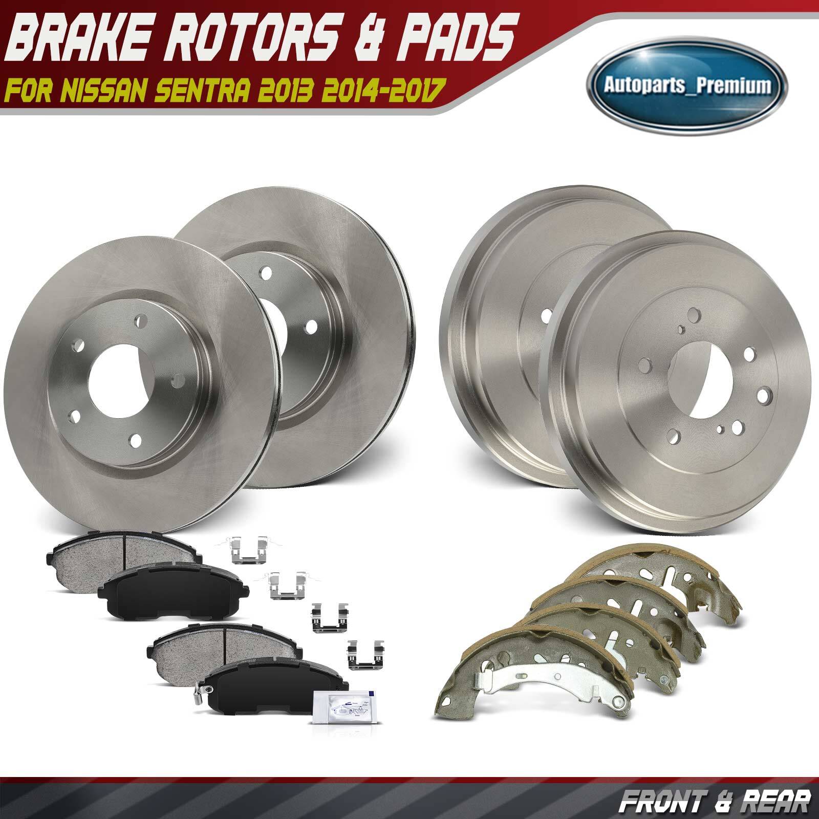 Front Disc Brake Rotors Pads & Rear Brake Drums Shoes for Nissan Sentra 13-17