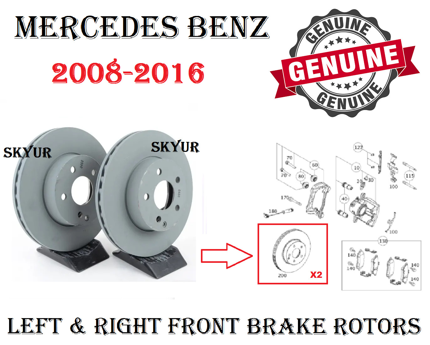 Mercedes Front 2 Disc Brake Rotors 295mm For C230 C250 C300 E250 SLK250 Genuine