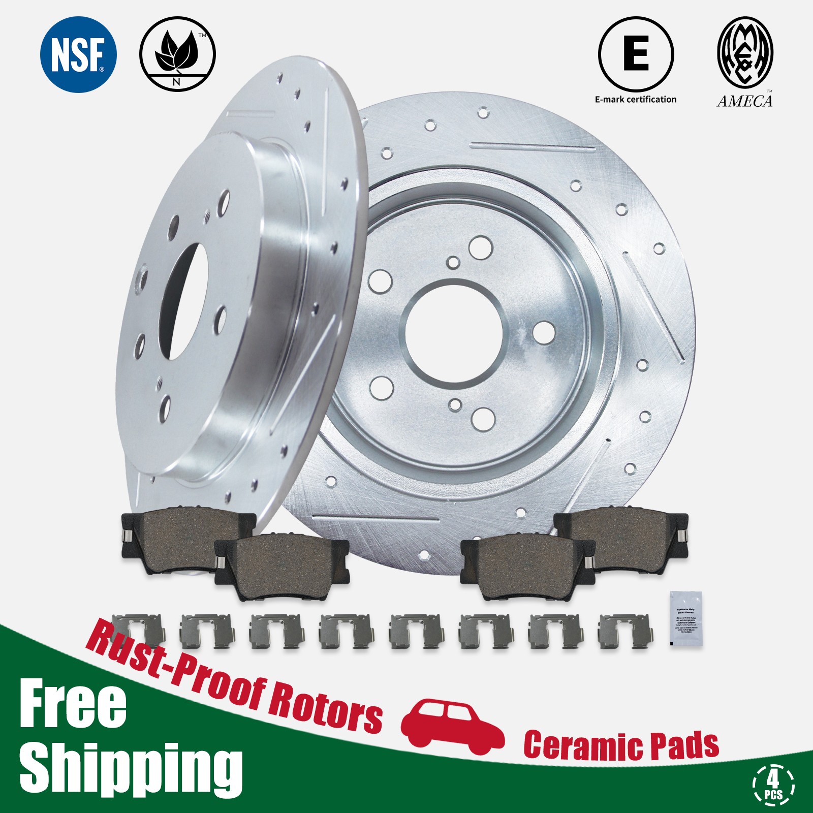 Rear Drilled Brake Disc Rotors Ceramic Pads Kit for Toyota Rav4 Lexus HS250H