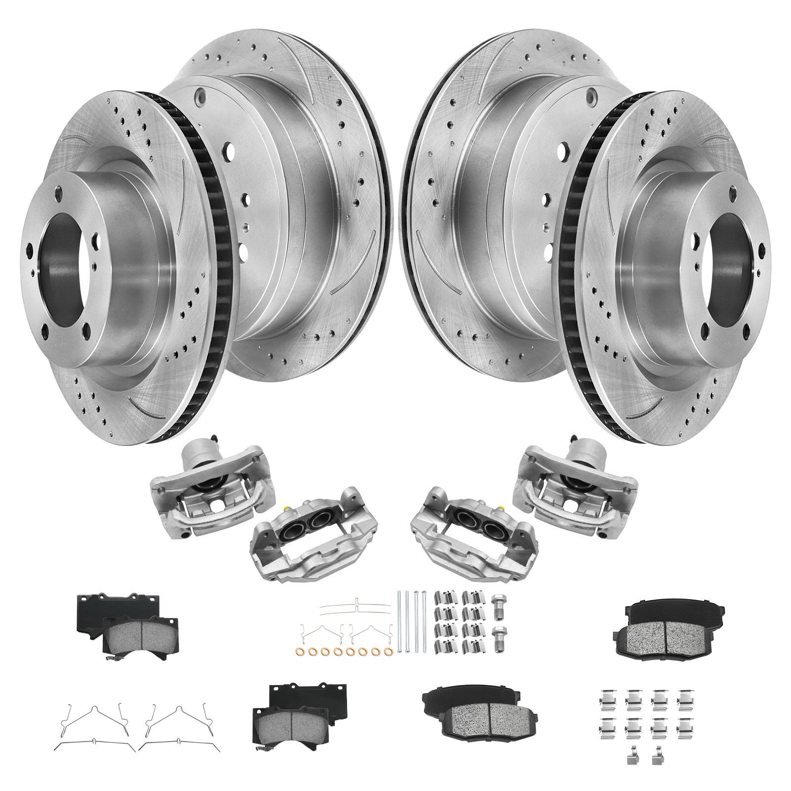 Front Rear Drilled Rotors Calipers + Brake Pads for 08-16 Toyota Sequoia Tundra