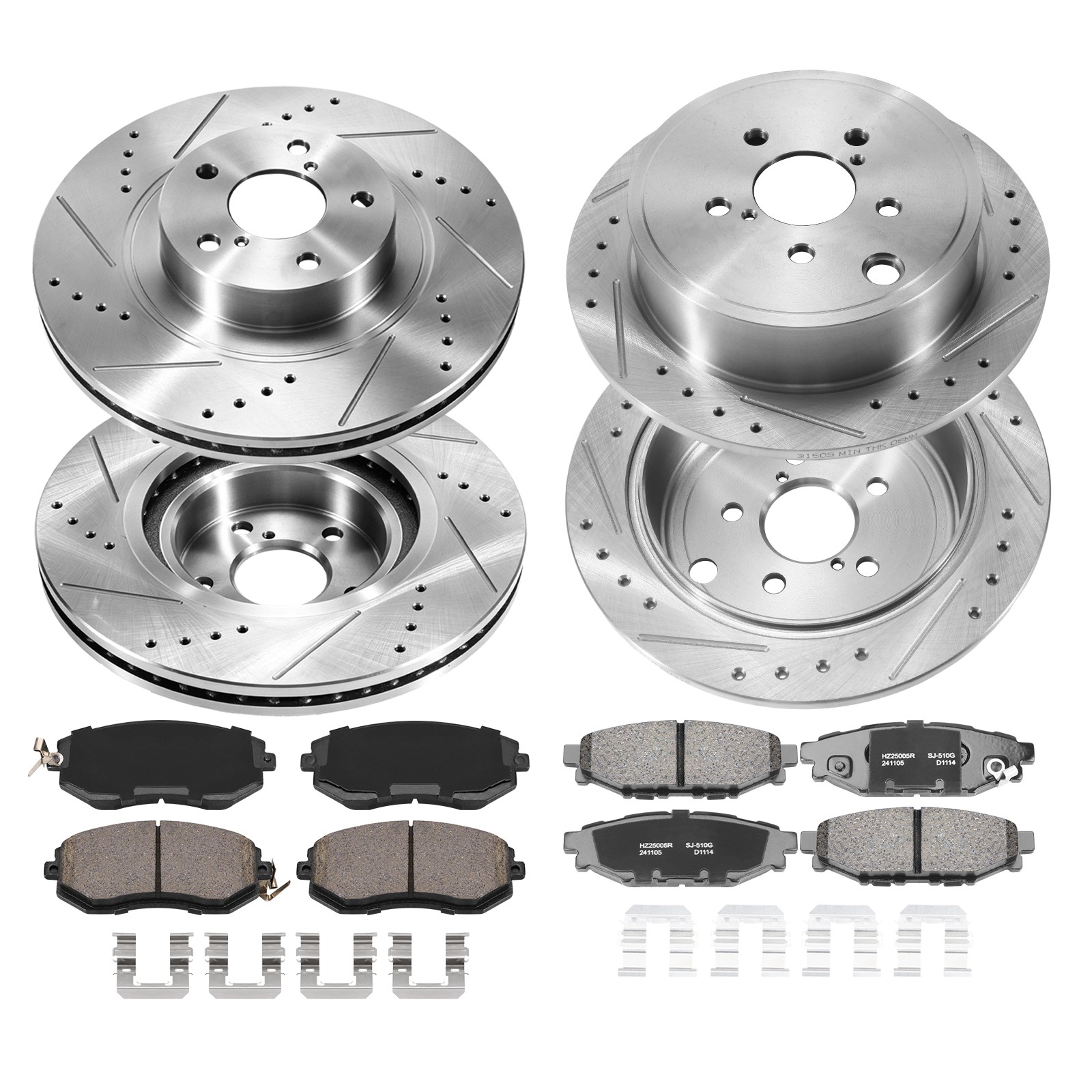 Front Rear Drilled Slotted Rotors Brake Pads for Subaru Forester Impreza Legacy