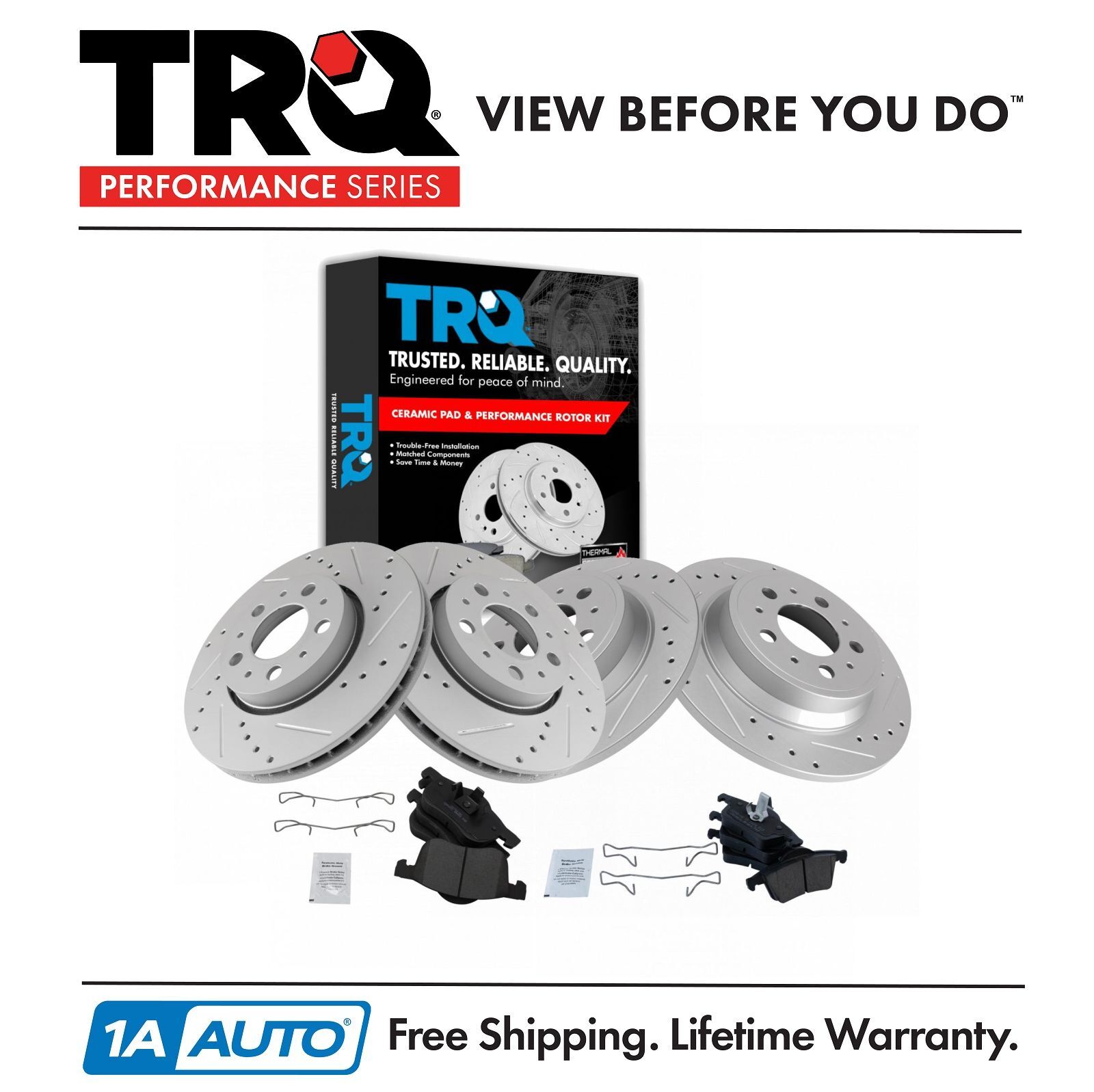 TRQ Ceramic Pad & Brake Performance Rotor Front & Rear Kit for Volvo