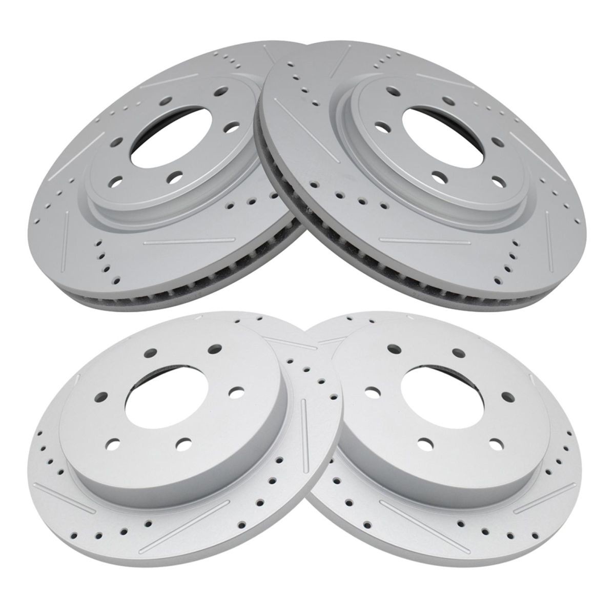 TRQ Front Rear Performance Drilled Slotted Zinc Coated Rotor Kit for Nissan