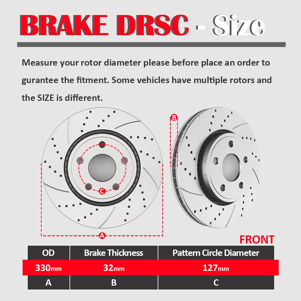 For 2011-18 Dodge Durango Grand Cherokee 330mm Front and Rear Rotors Brake Pads