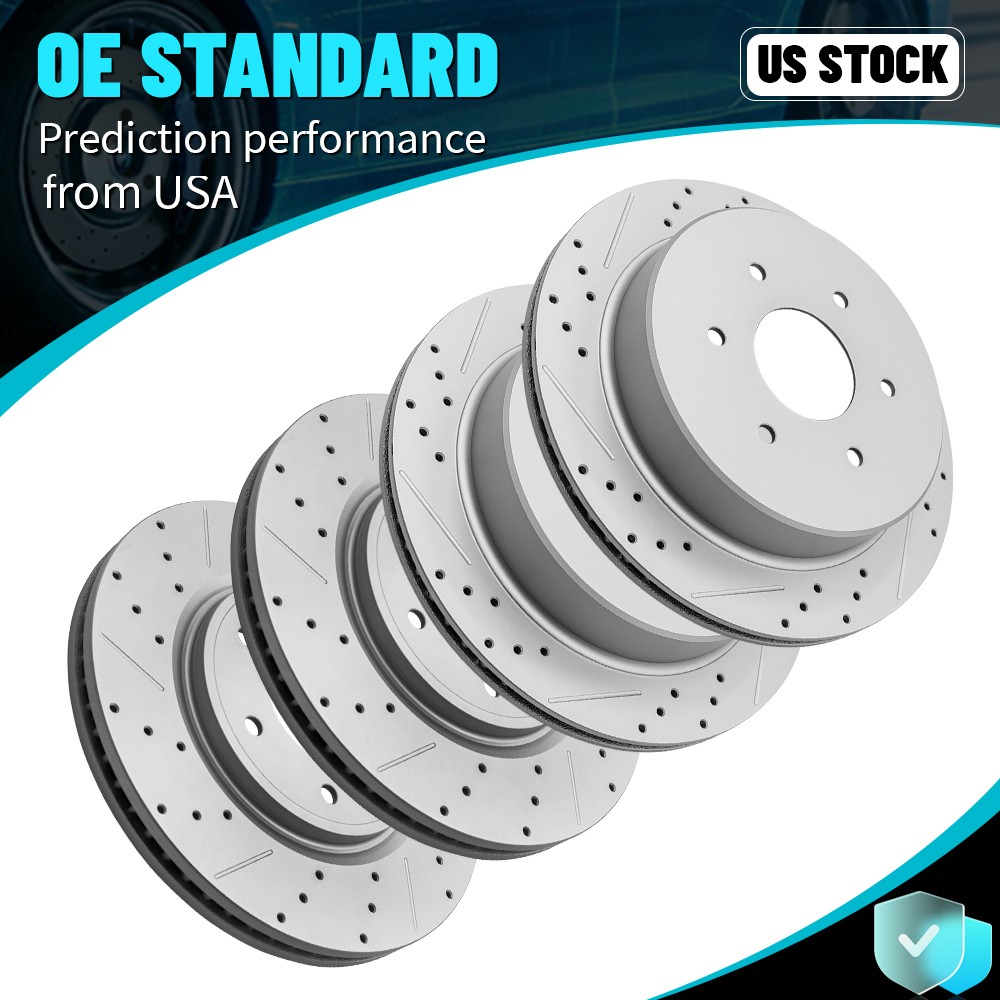 4PCS Front Rear Drilled Slotted Brake Disc Rotors Set For Nissan Titan 2017-2023