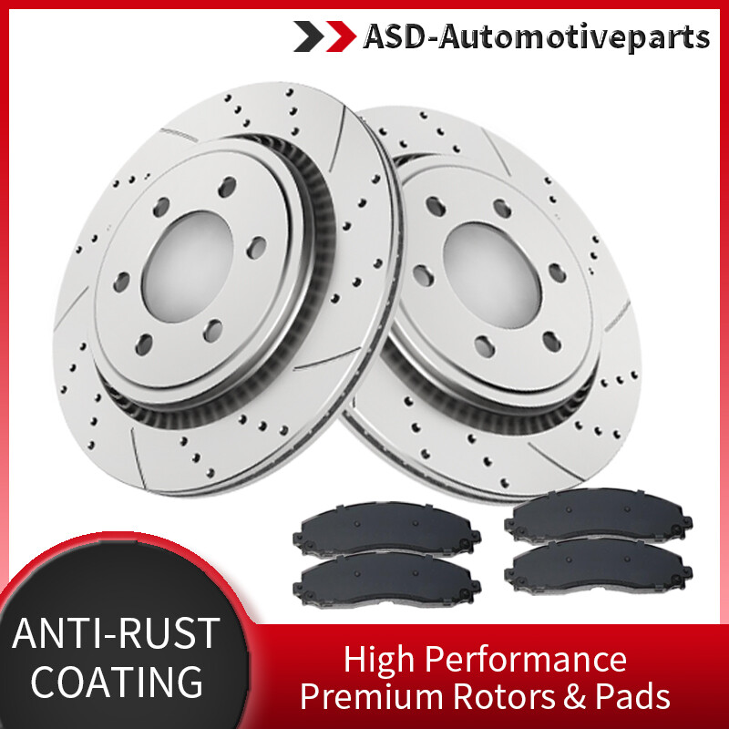 13.23″ (336mm) Rear Drilled Brake Rotors Brake Pads Kit for 2015-2017 Ford F-150