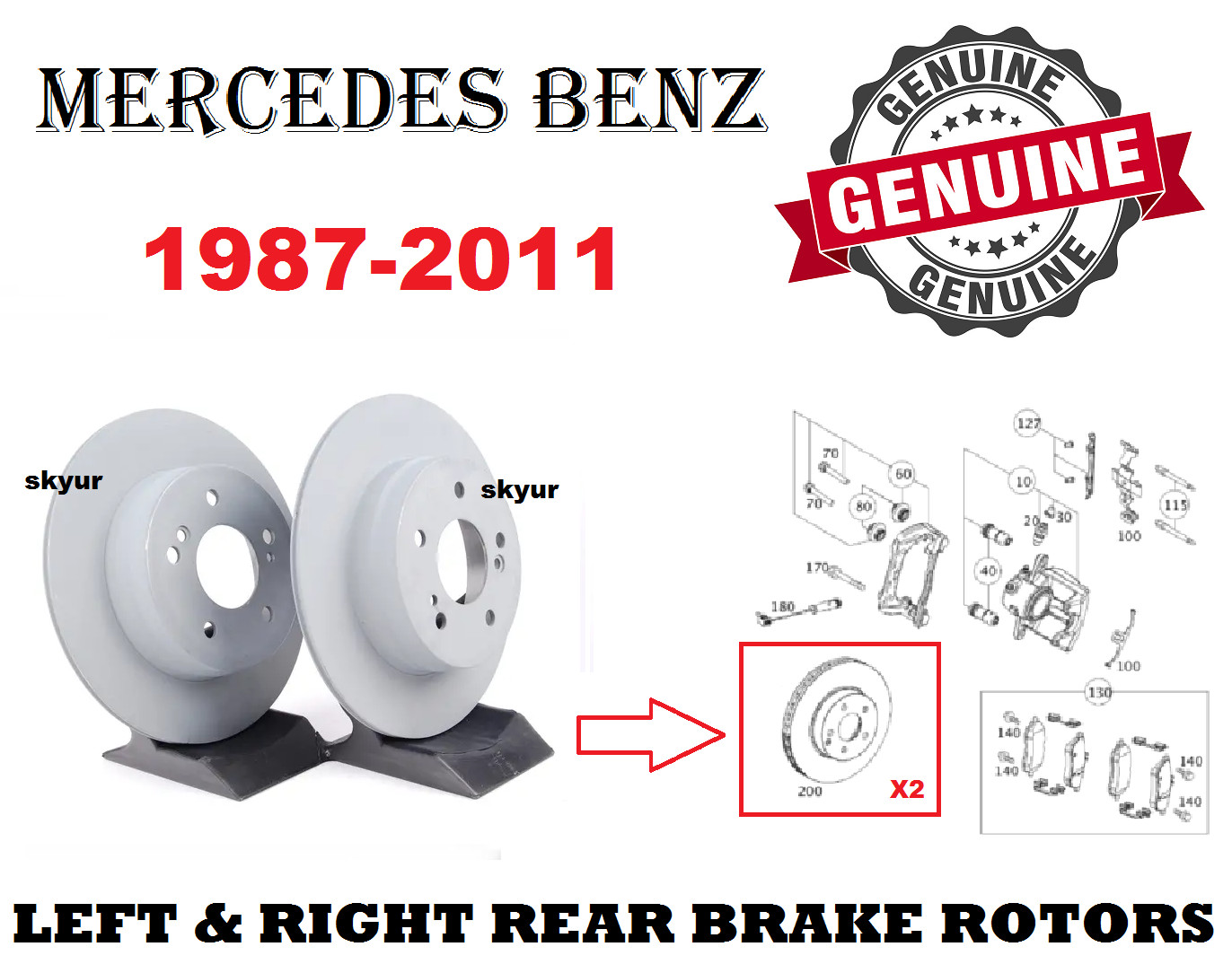 Mercedes Rear Left & Right 2 Disc Brake Rotors W124 300E,CE,TD, SLK C E Genuine