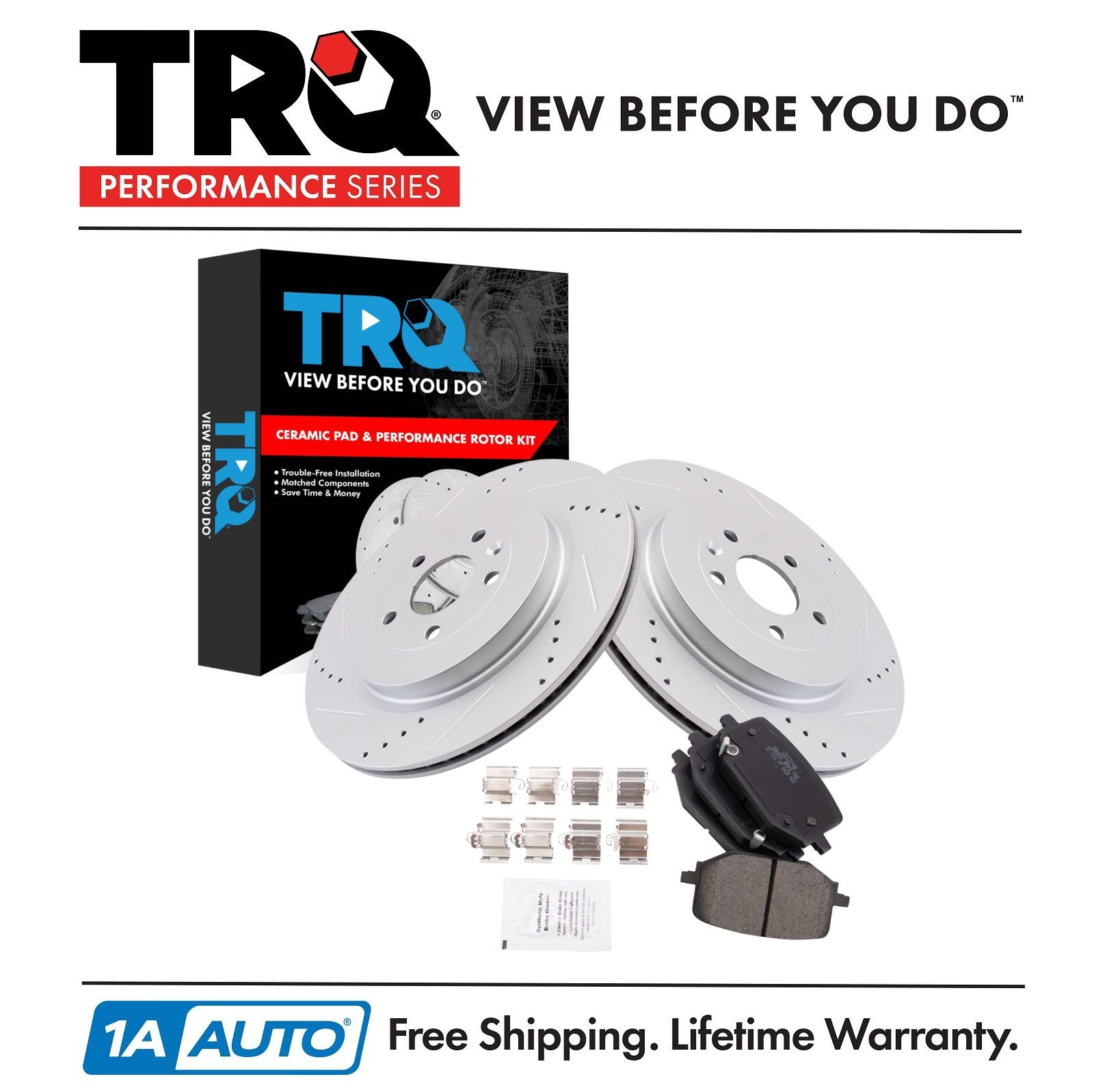 TRQ Performance Brake Pad & Rotor Kit Slotted X Drilled Ceramic Premium For Ford