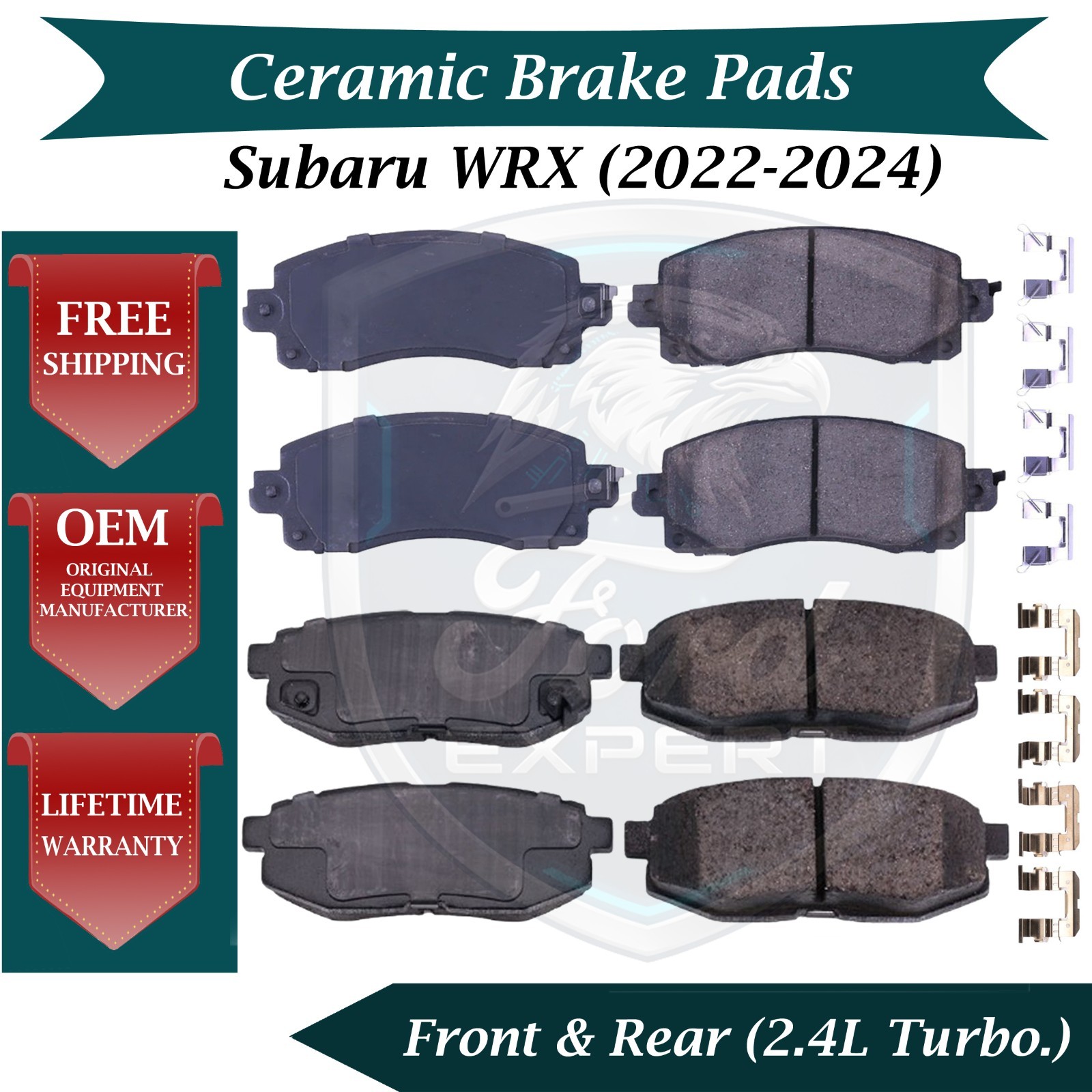 Premium OE Front & Rear Ceramic Brake Pads Kit For 2022-2024 Subaru WRX 9 Yr War