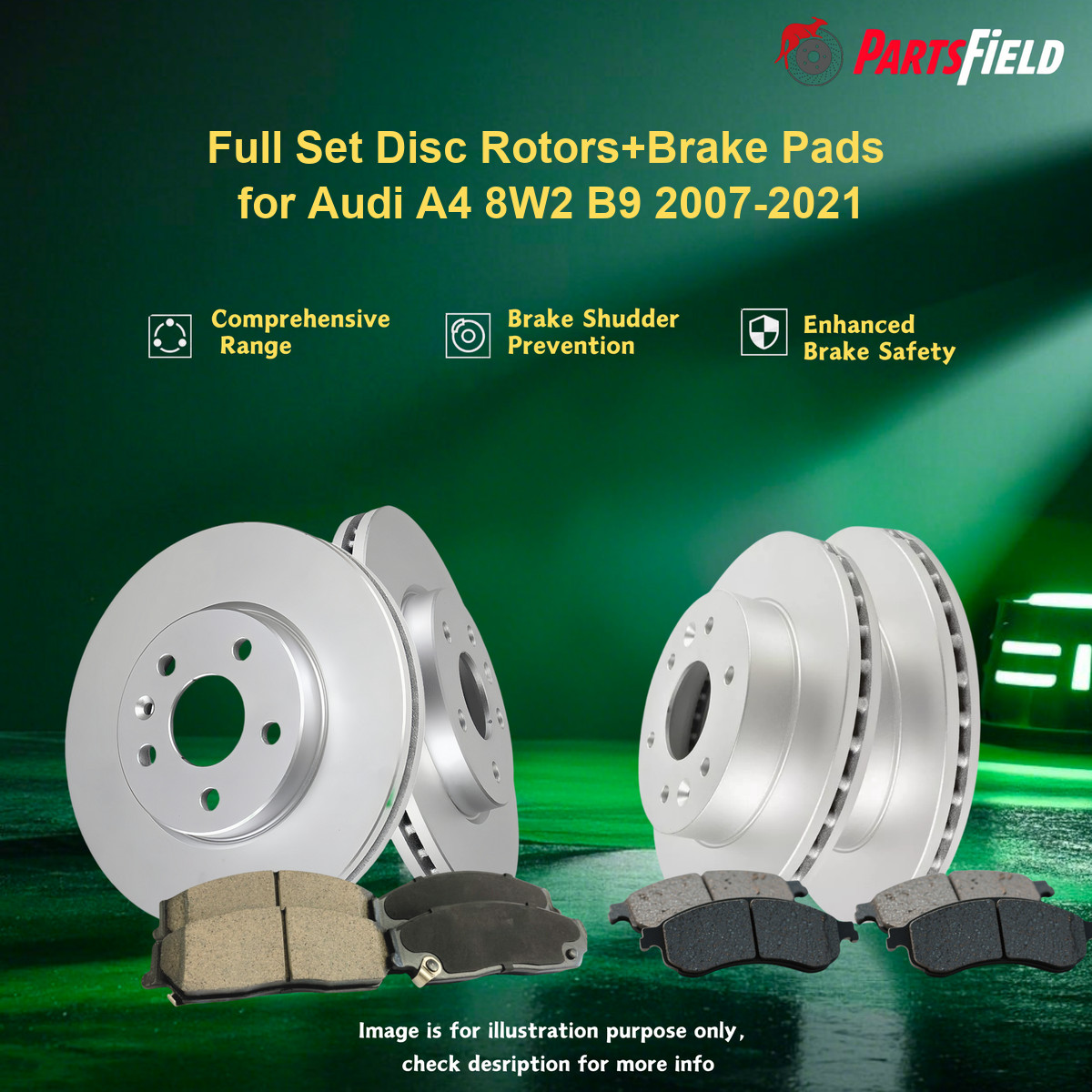 Full Set Disc Rotors+Brake Pads for Audi A4 8W2 B9 2007-2021