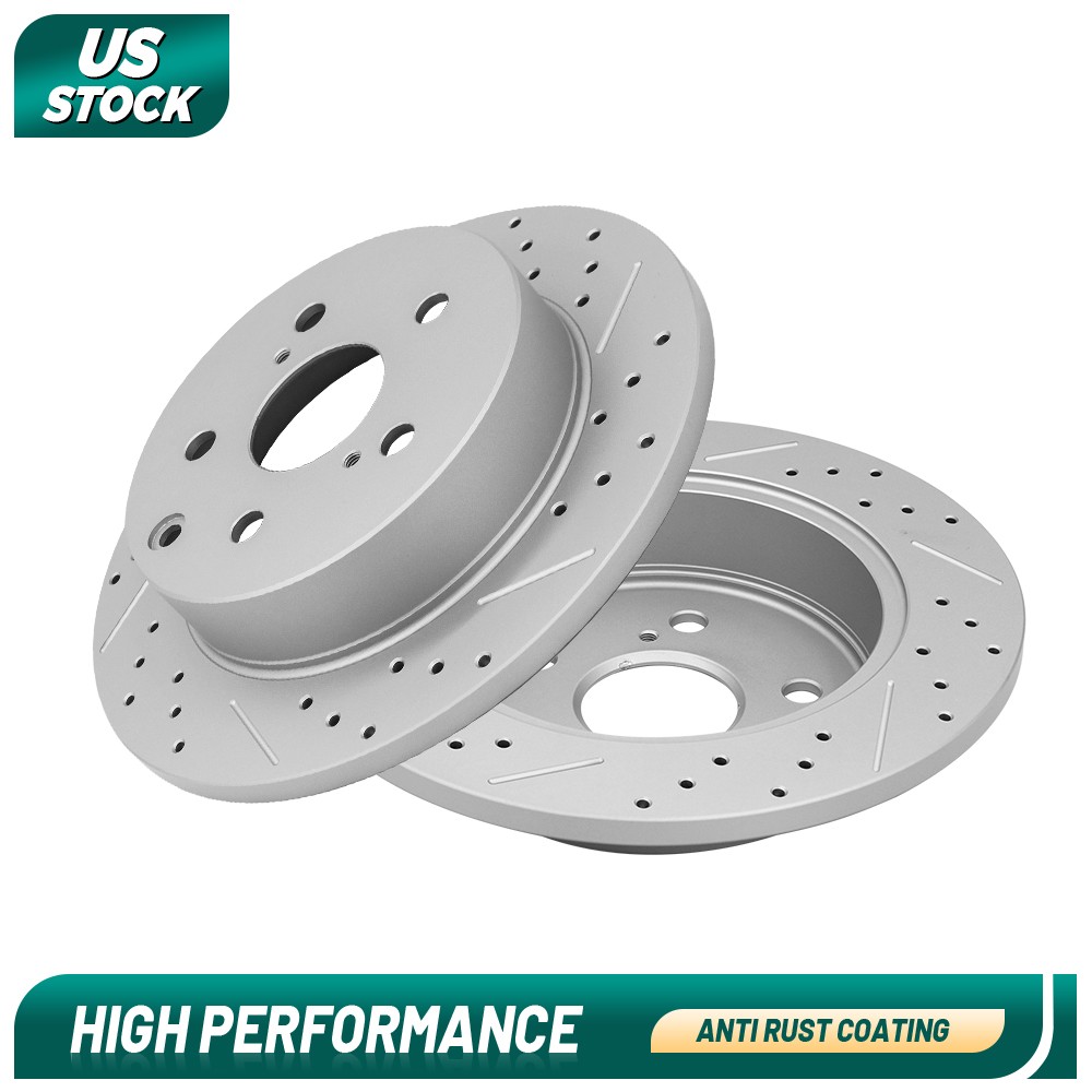 For 2006 – 2018 Toyota Rav4 Hs250h Rear Drilled & Slotted Disc Brake Rotors Set