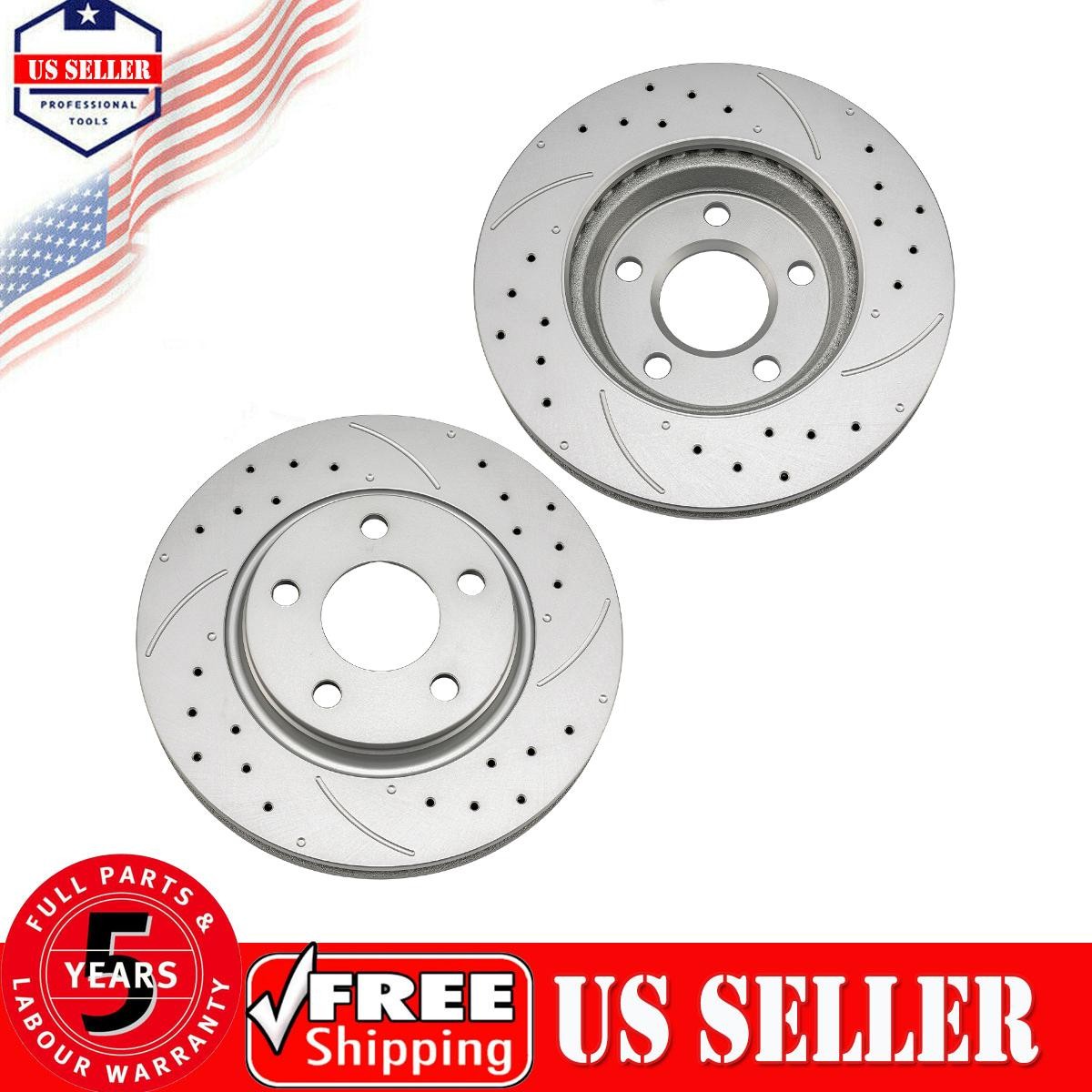 Front Drilled & Slotted Zinc Plated Brake Rotors For 2004 Pontiac Grand Prix