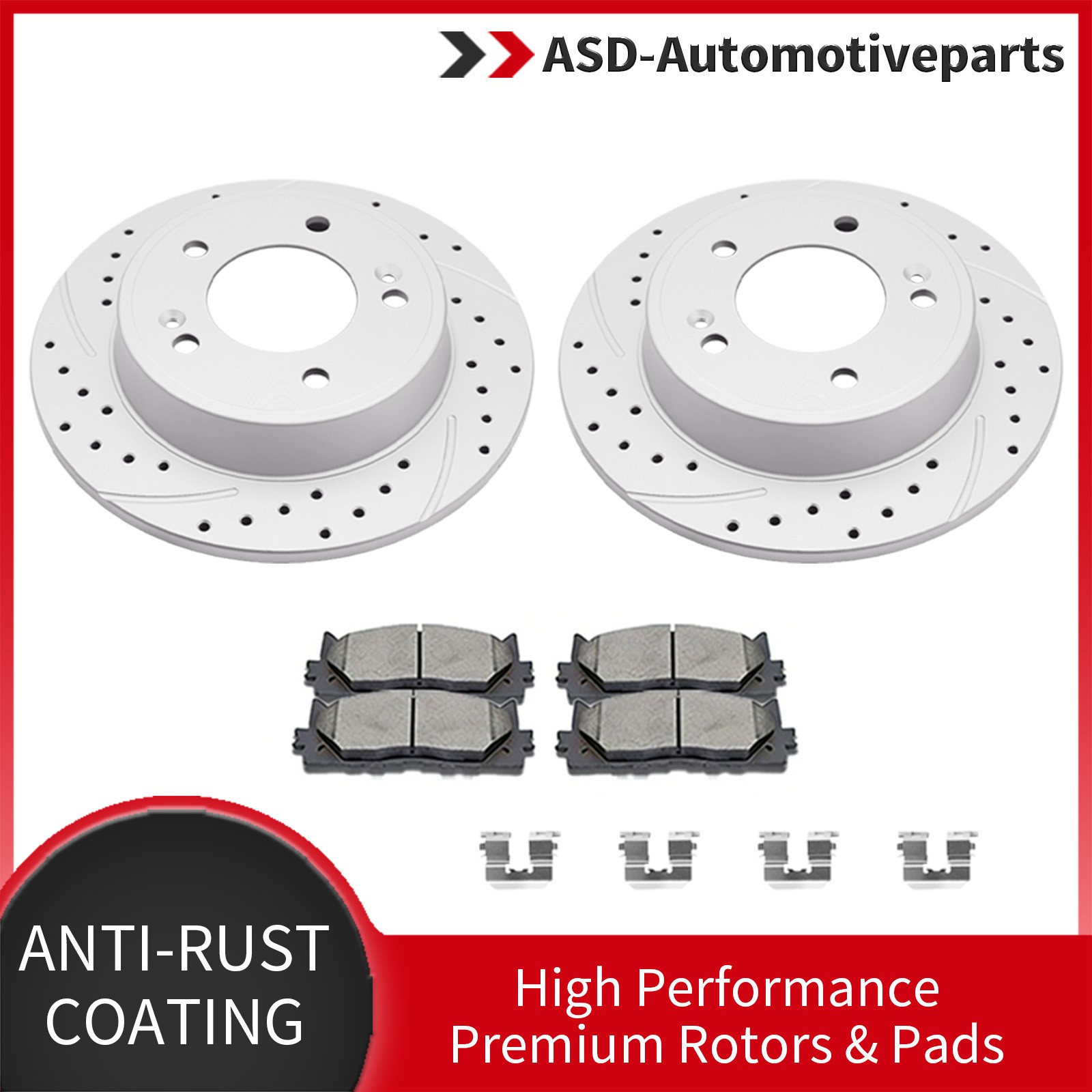 Rear Drilled Rotors Discs Brakes Pads for Hyundai Elantra Veloster GT Kia Forte