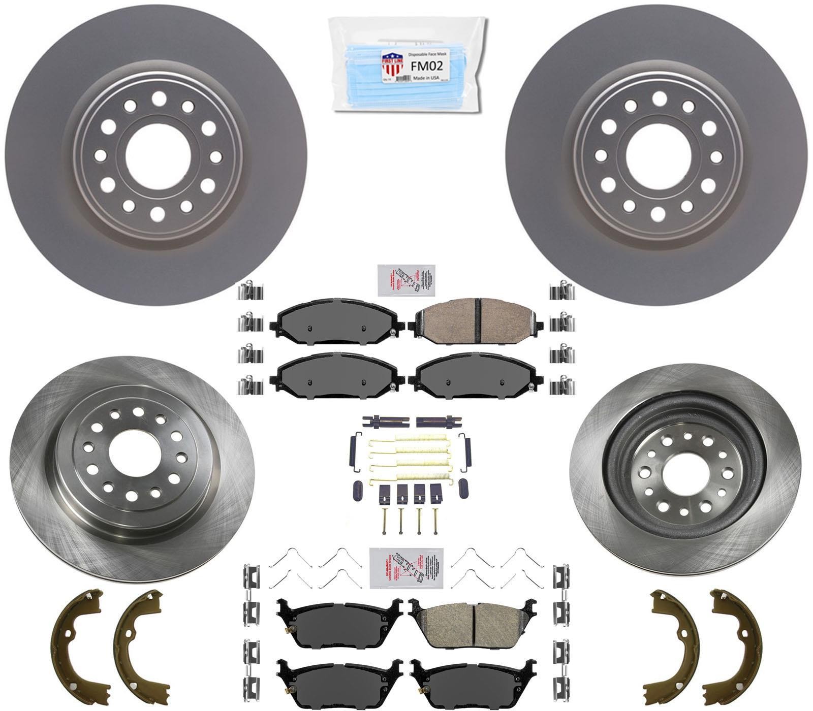 Front & Rear Coated Disc Brake Rotors Pads Hardware Fits 2019-2021 Ram 1500