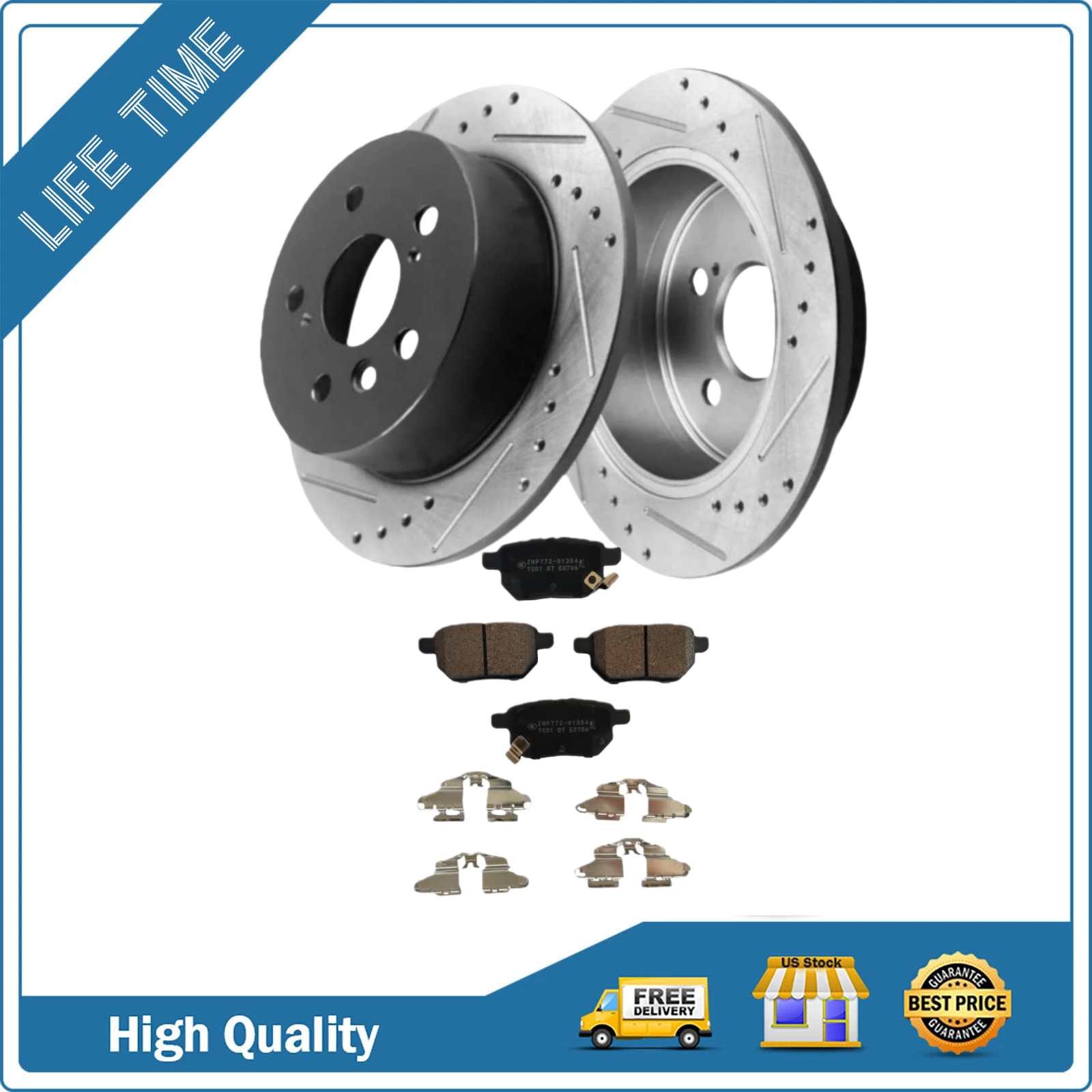 10.20in Rear Drilled Slotted Rotors Ceramic Brake Pads for Toyota Corolla 2019