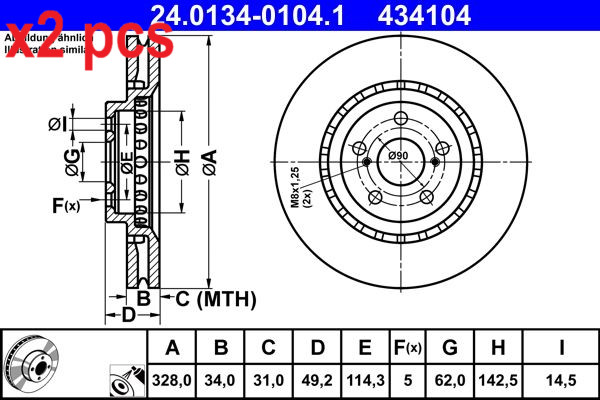 X2 PCS L&R SIDES BRAKE DISC 24.0134-0104.1