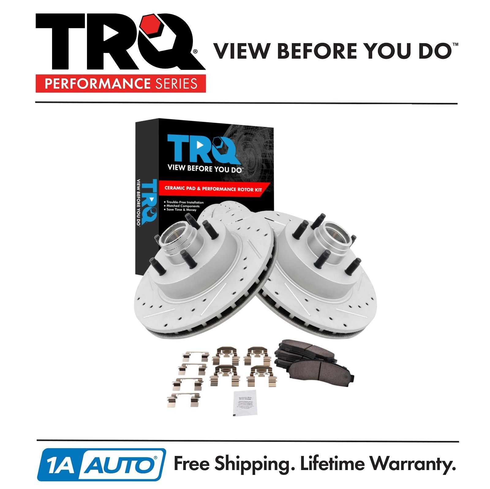 TRQ Performance Brake Rotor Drilled Slotted Coated & Ceramic Pad Front Kit