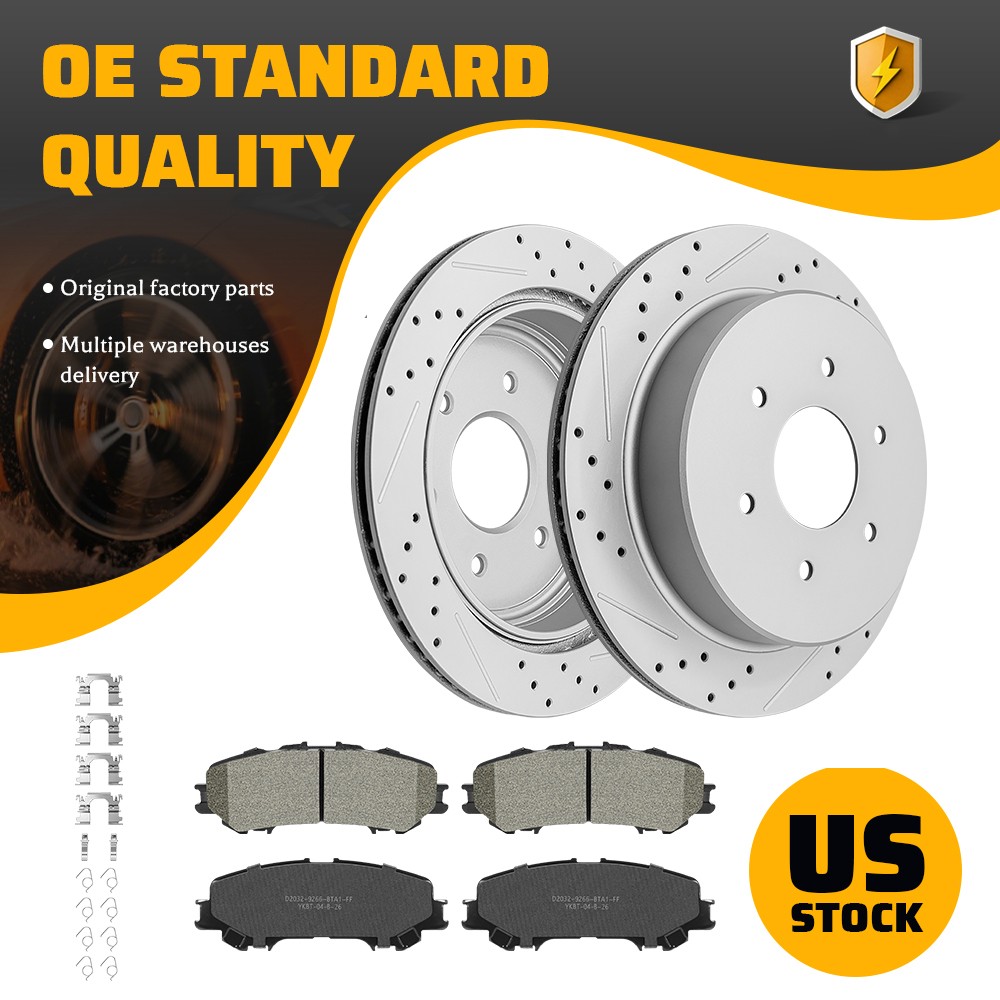 Rear Drilled Brake Rotors & Ceramic Pads Kit for 2017-2023 Nissan Titan 5.6L