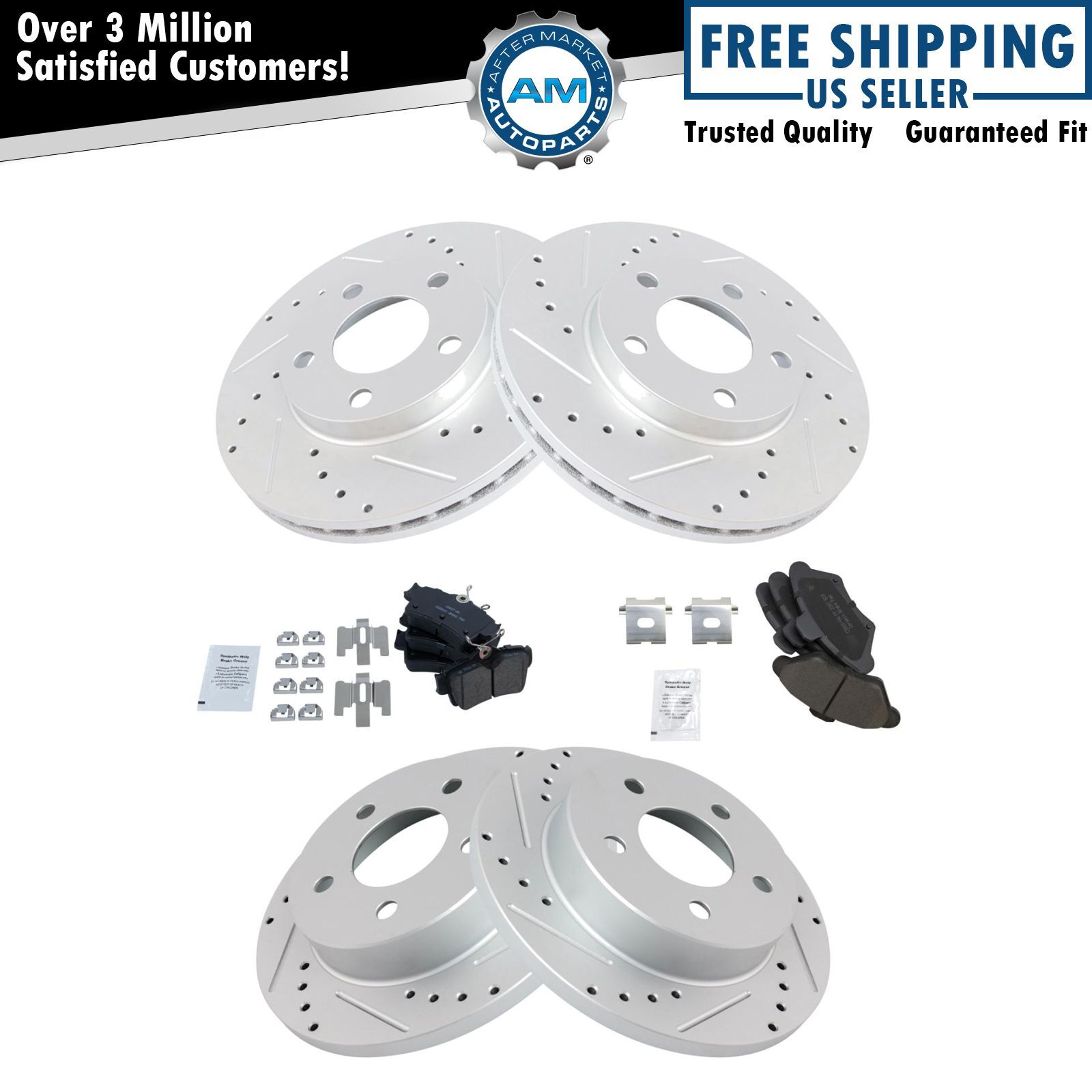 Front & Rear Performance Drilled Slotted Brake Rotor & Ceramic Pad Kit