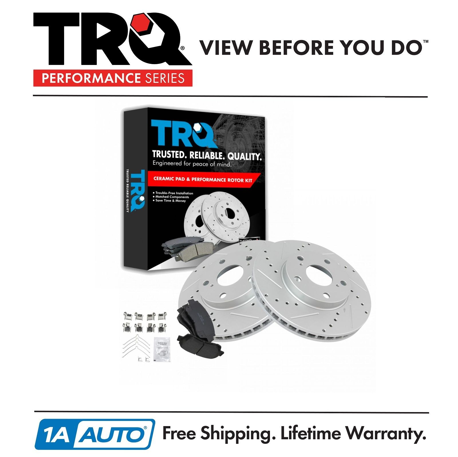 TRQ Performance Brake Rotor Drilled Slotted & Posi Ceramic Pad Front Kit