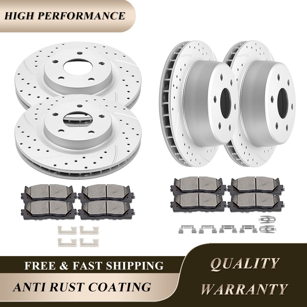 Fit for Silverado Sierra Yukon XL 1500 Front Rear Drilled Rotors Brakes Pads Kit