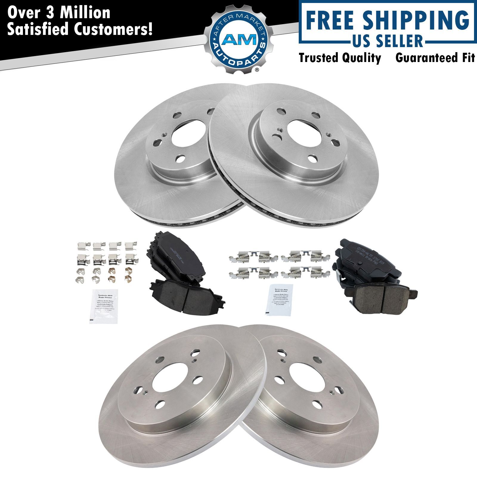 Front & Rear Ceramic Disc Brake Pad & Rotor Kit for Corolla Matrix