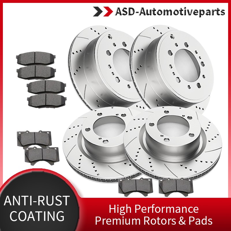 13.94″ Front 13.58″ Rear Drilled Rotors Pads Kit Fit Toyota Tundra Sequoia LX570