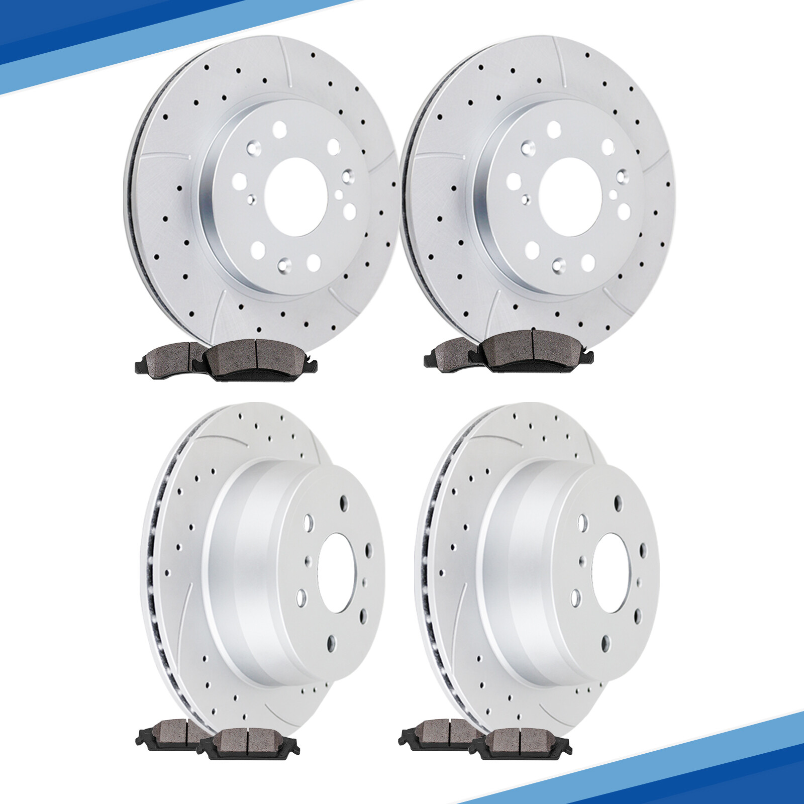 Fit for Chevy Tahoe GMC Yukon Front Rear DRILLED Brake Rotors Ceramic Pads Kit