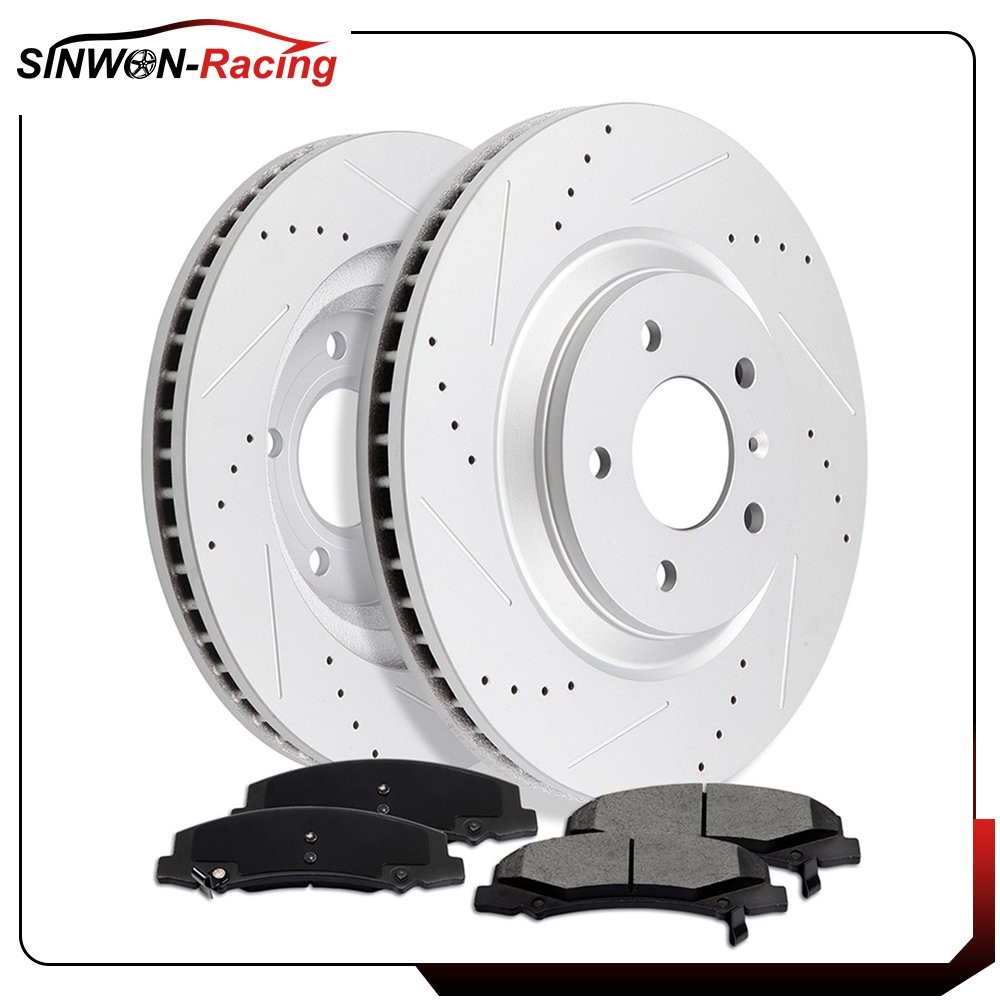 Front Ceramic Brake Pads and Rotors Disc For 2006-2011 Buick Lucerne Slotted