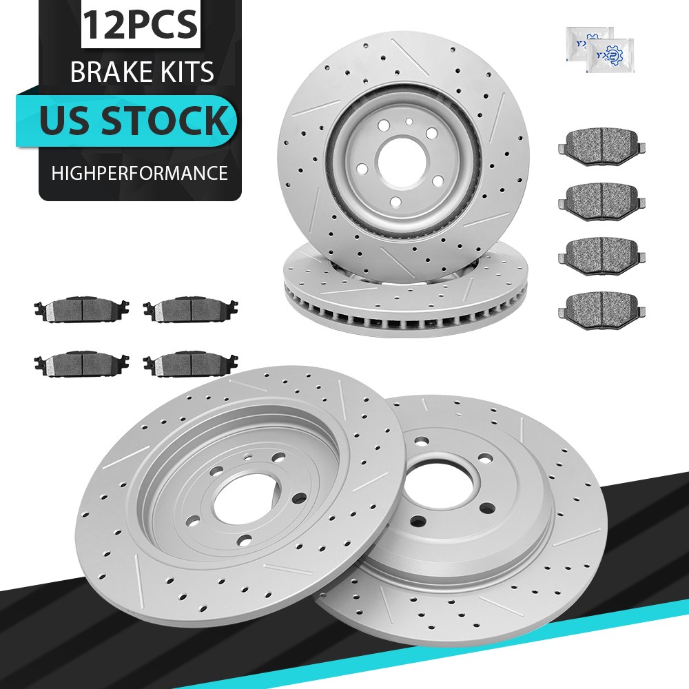 For Ford Taurus Explorer Flex Front Rear Drilled Disc Rotors Ceramic Brakes Pads