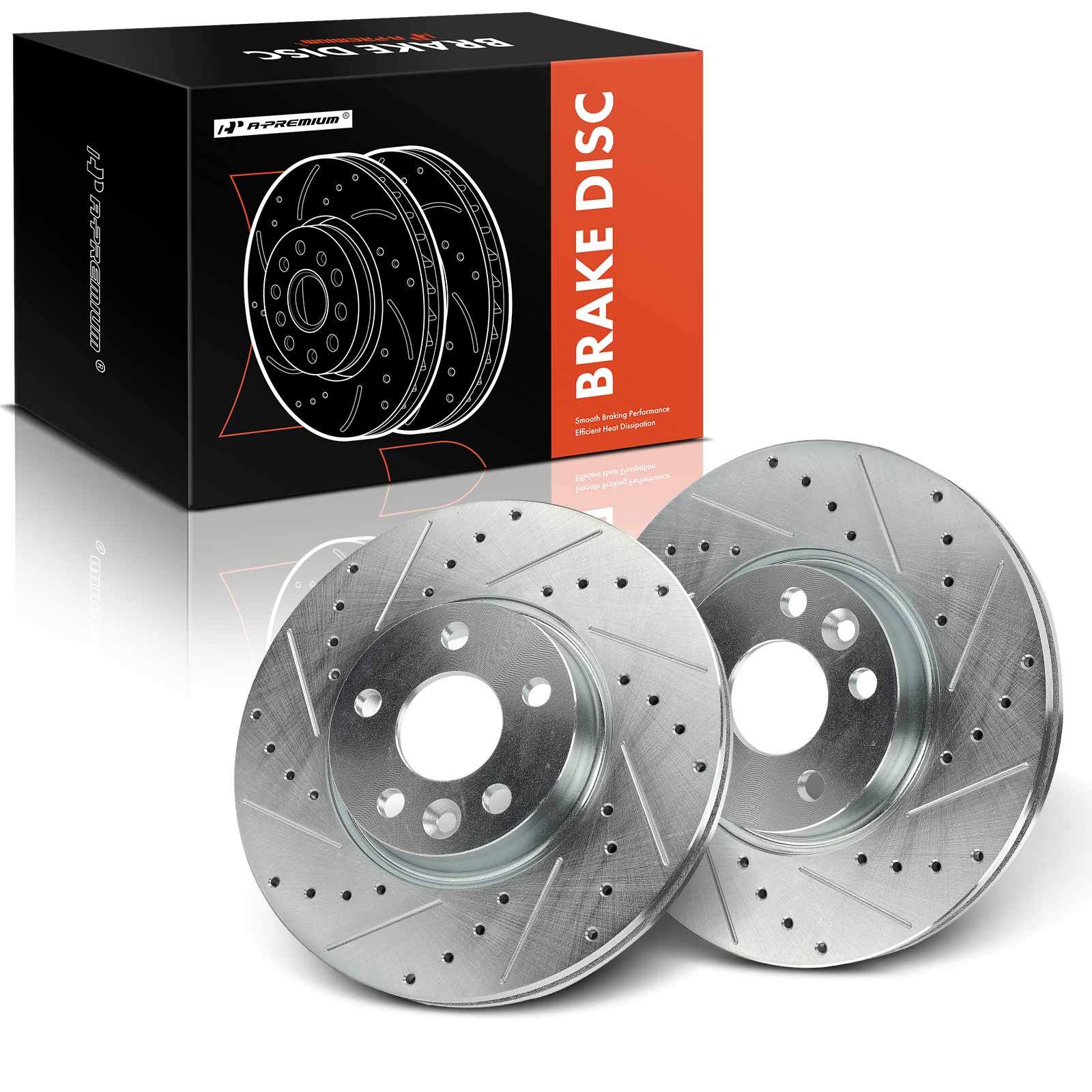 A-Premium Front Side Drilled Brake Rotors for Volvo S60 S80 V60 XC70 Land Rover