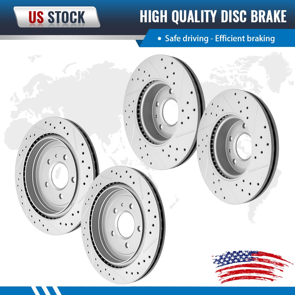 Front Rear Drilled Slotted Disc Brake Rotors Kit for 2013 – 2019 Cadillac ATS