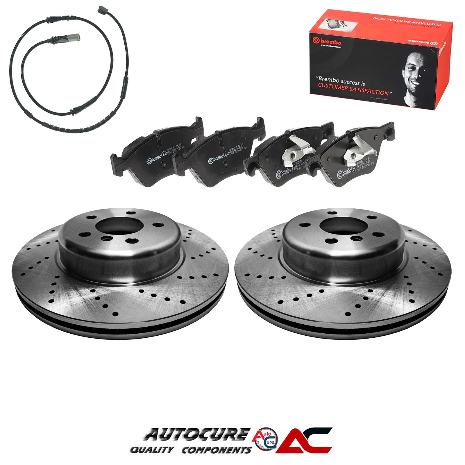 FOR BMW 5 SERIES 520D F10-F11 DRILLED VENTED FRONT BRAKE DISCS & BREMBO PADS SET